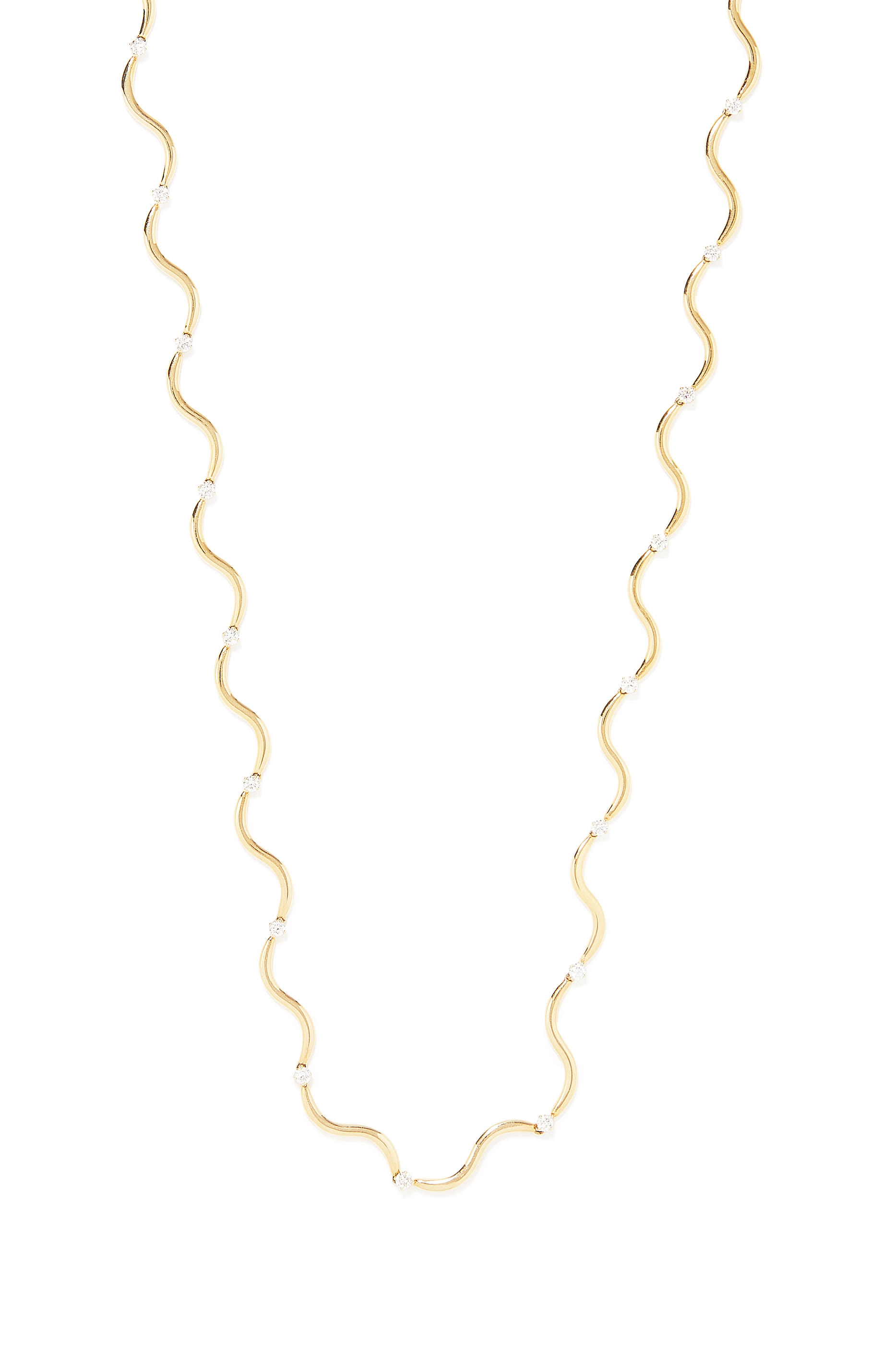 Wave Long Necklace, 18k Yellow Gold with Diamonds