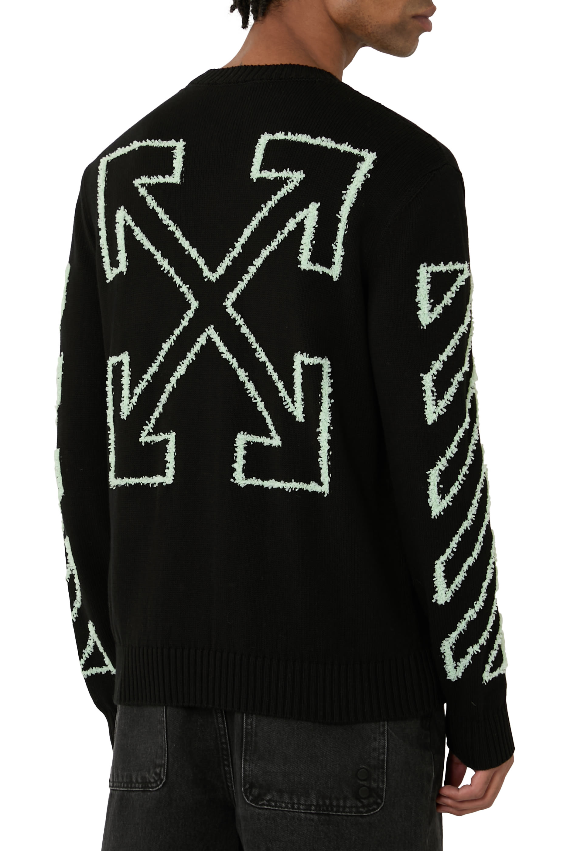  Diagonal Arrow Fuzzy Crewneck Sweater