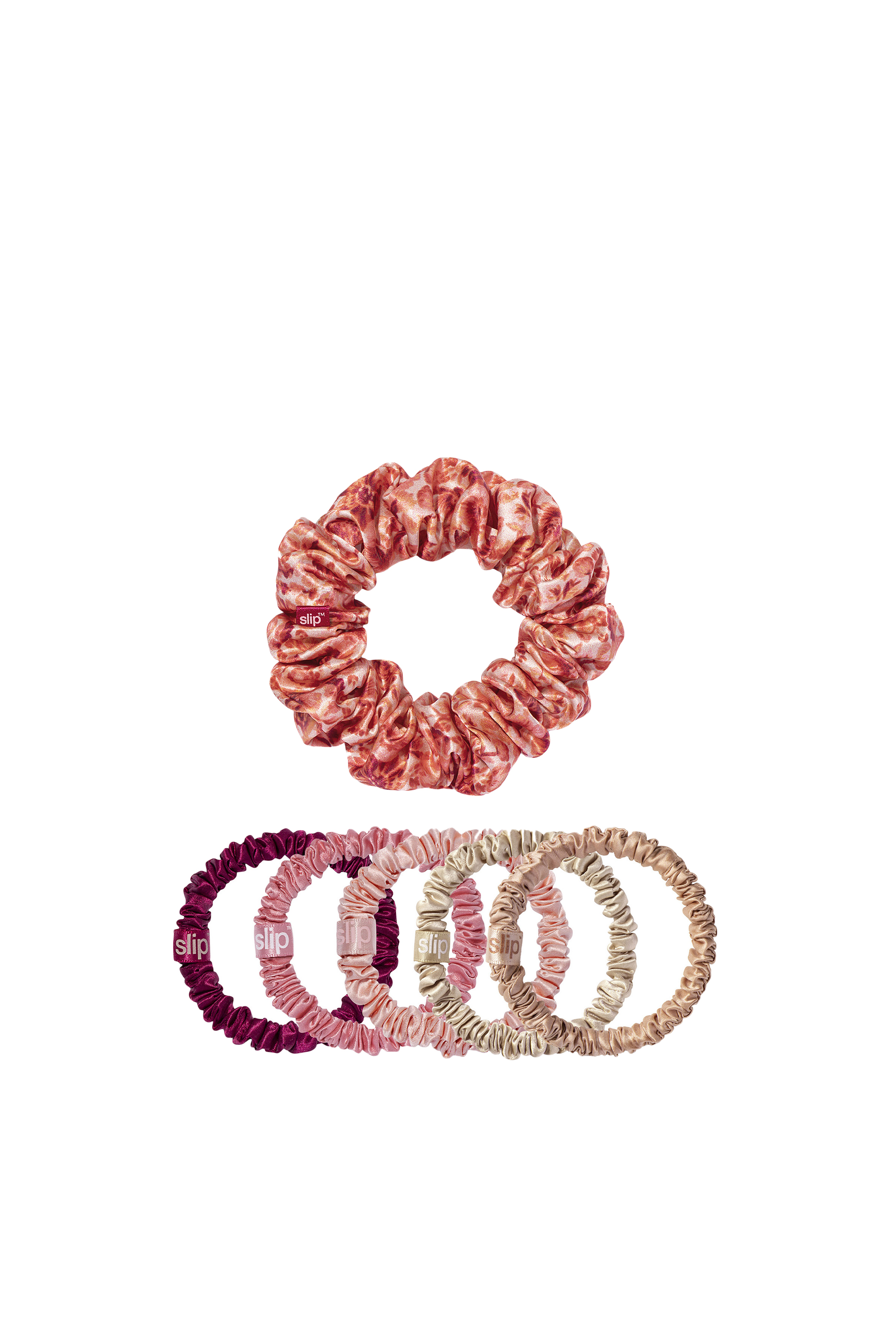 Pure Silk Flora Scrunchies, Set of 6
