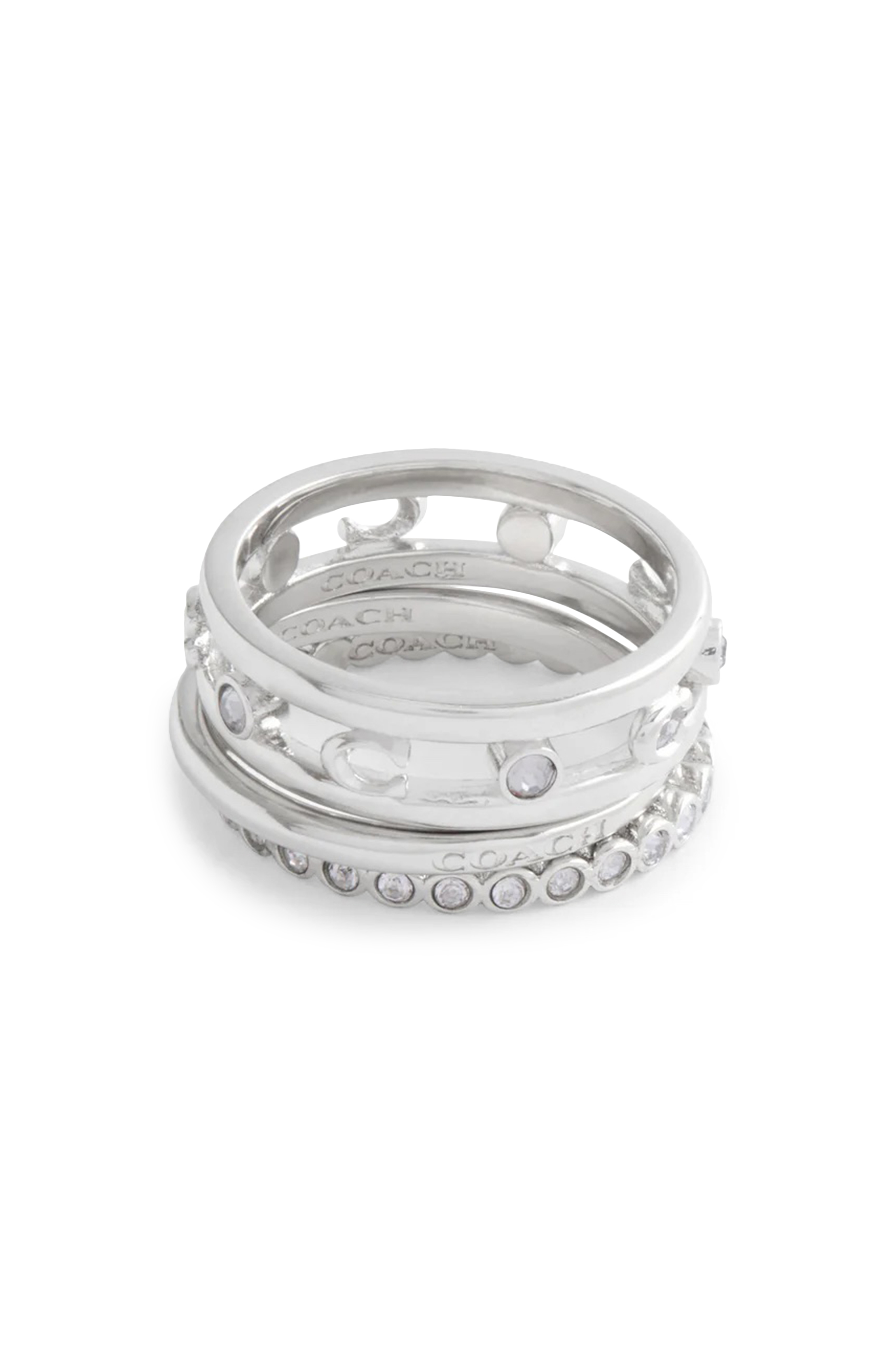 Signature C Open Ring Set, Plated Brass & Pav&eacute; Crystal
