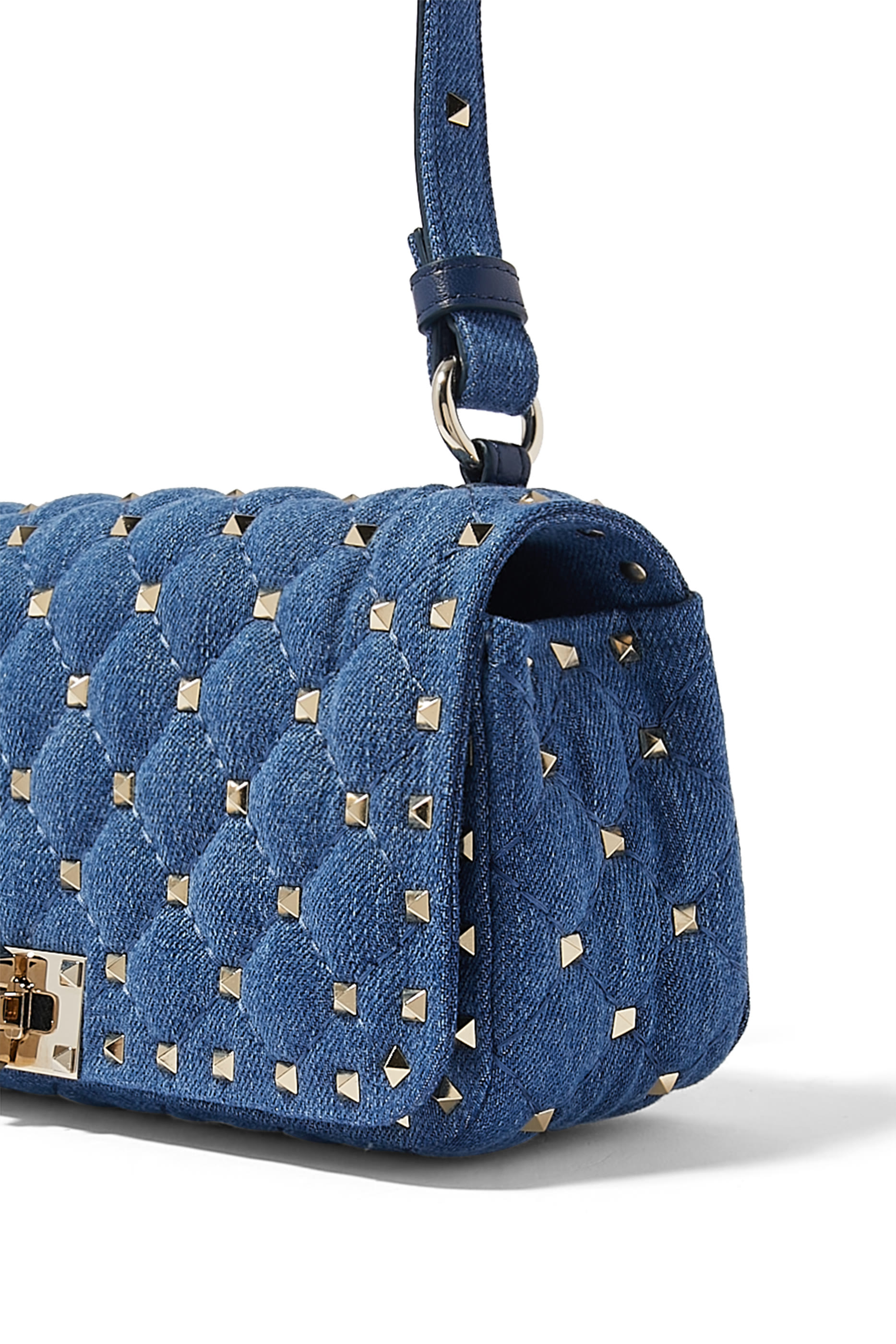Denim Rockstud Spike Shoulder Bag