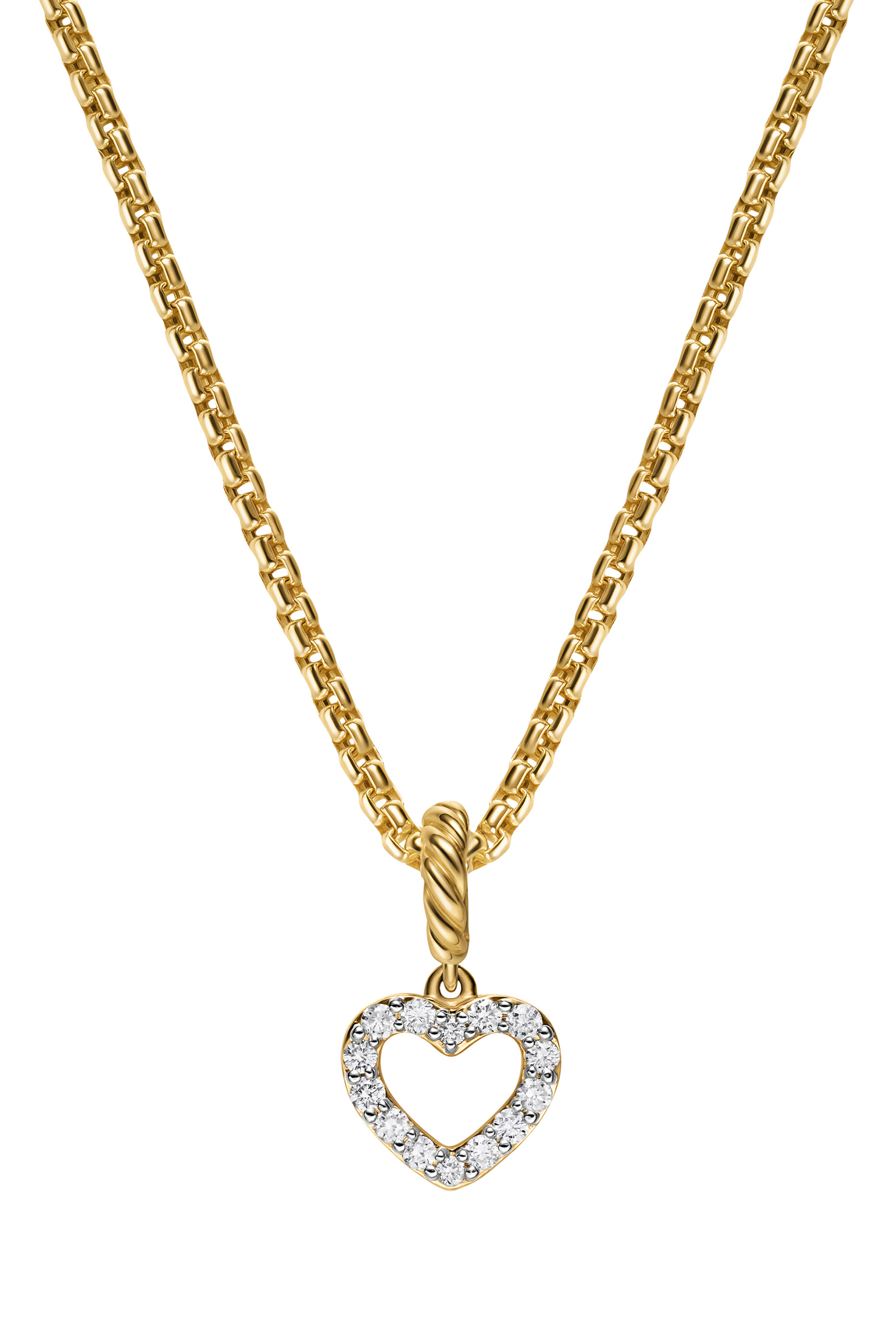 Micro Pavé Open Heart Amulet, 18k Yellow Gold & Diamonds