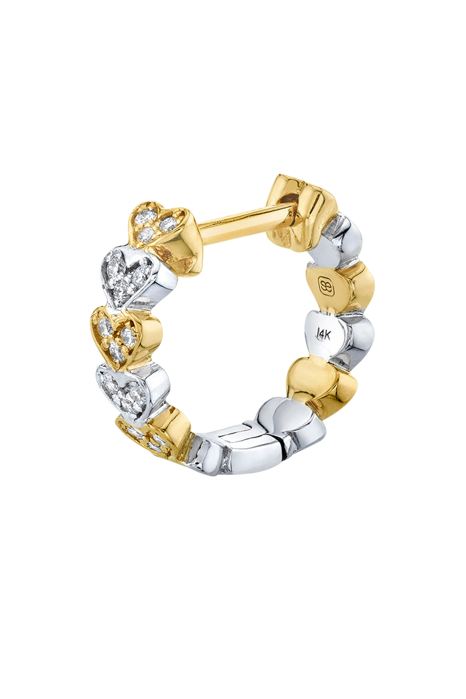 Kids Two-Tone Heart Eternity Huggie Hoops, 14k Mix Gold & Diamonds