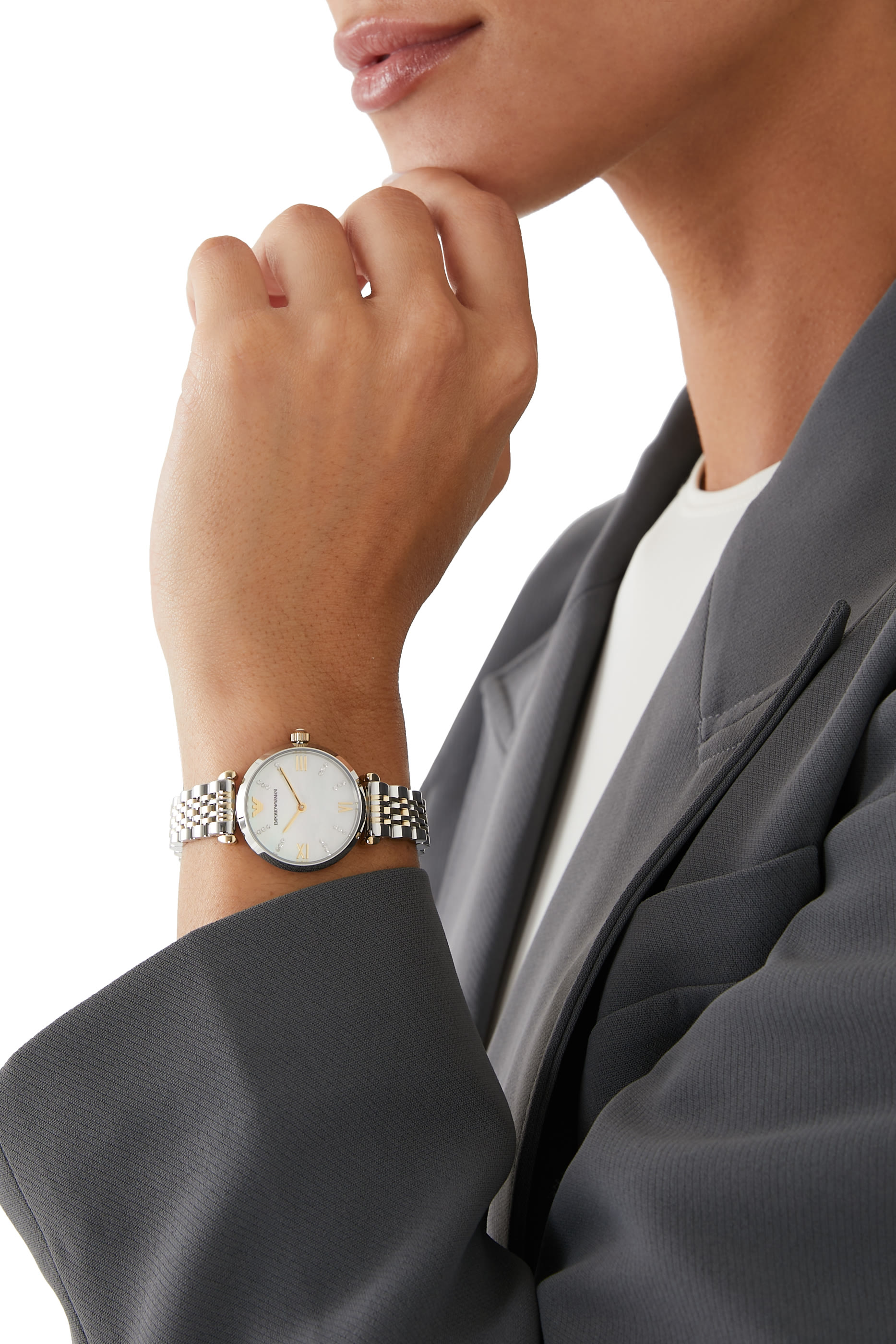 Two-Hand Two-Tone Stainless Steel Watch and Bracelet Set