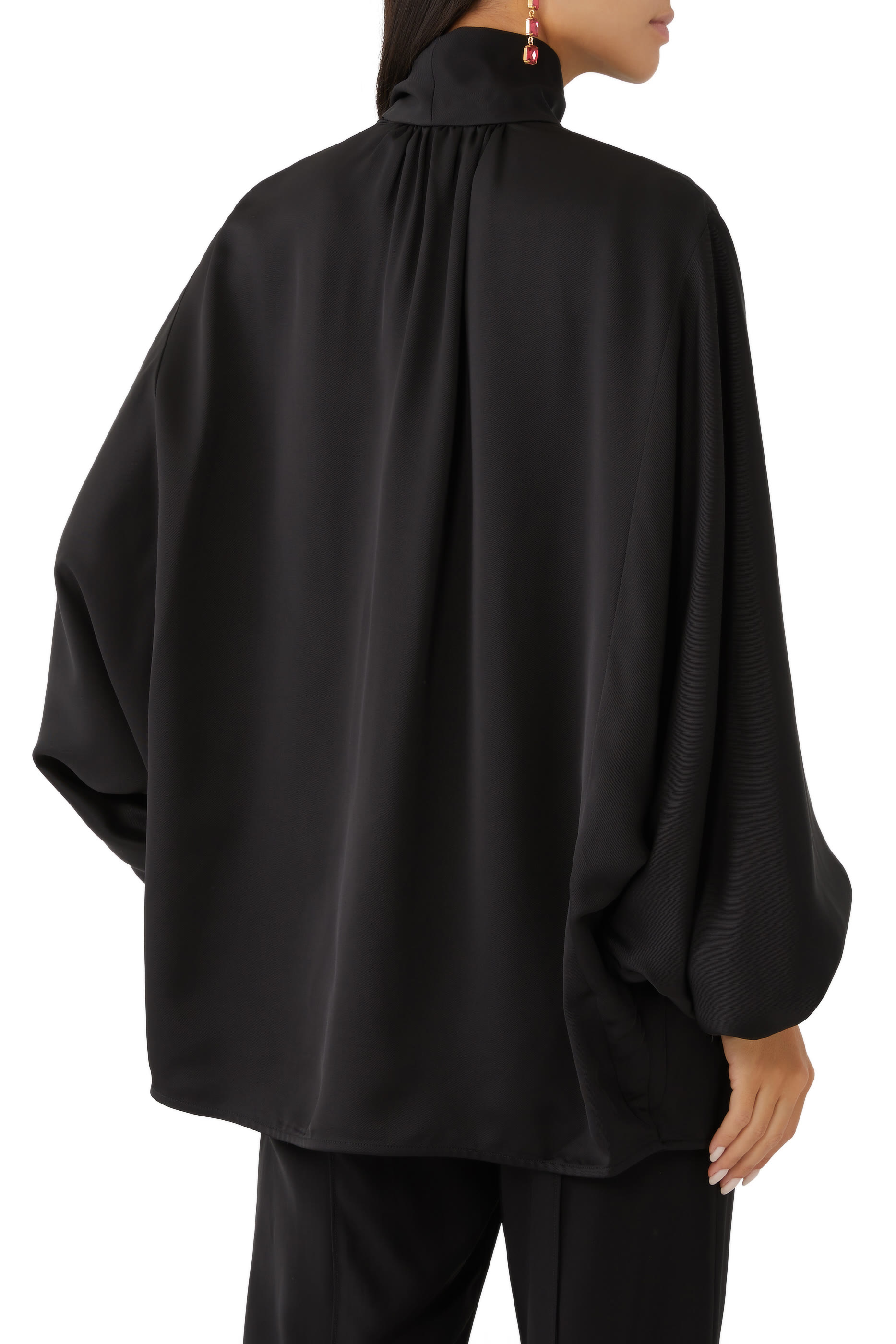 Crush Twill Tie Neck Blouse