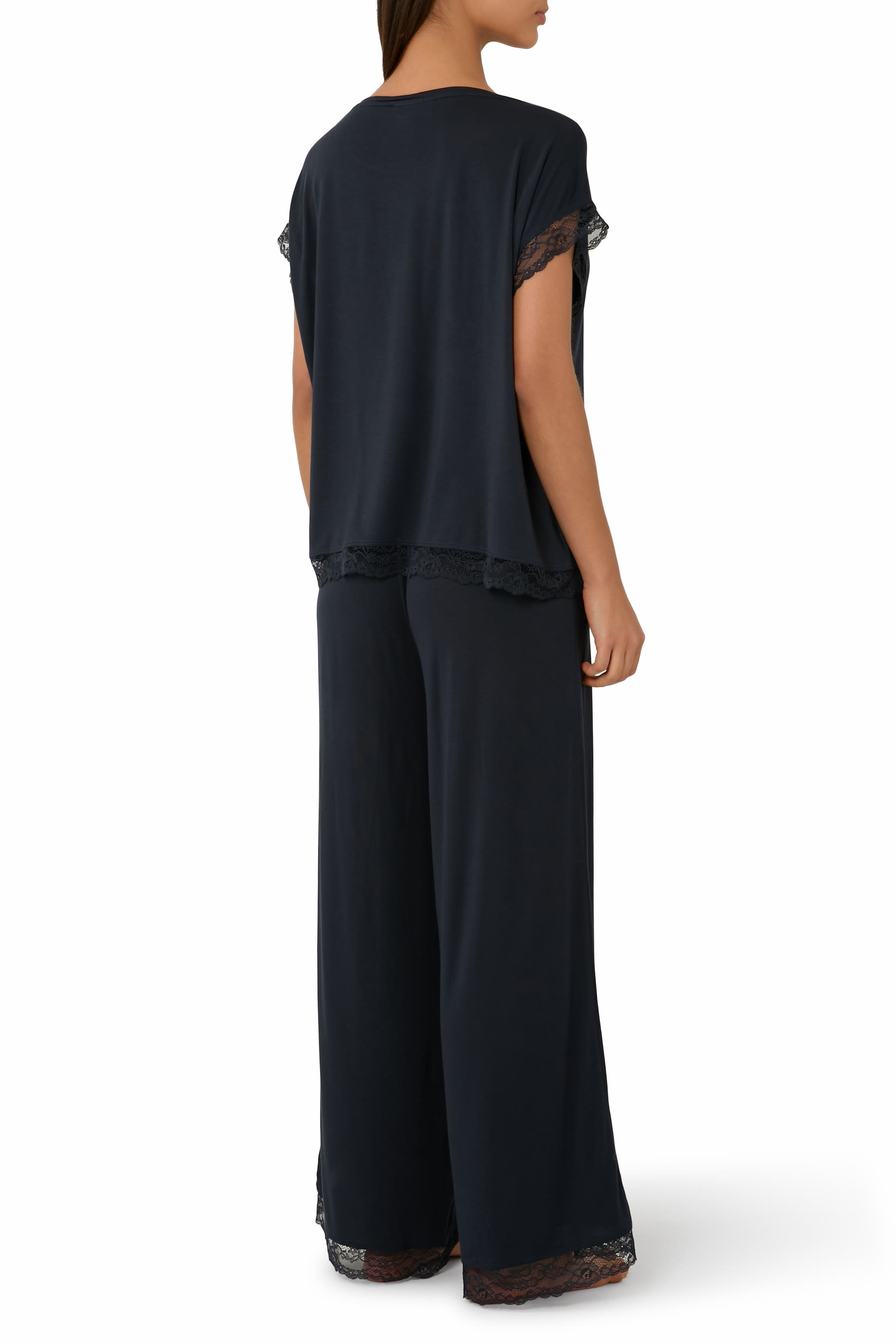 Jersey Lace Hem Pajama Set