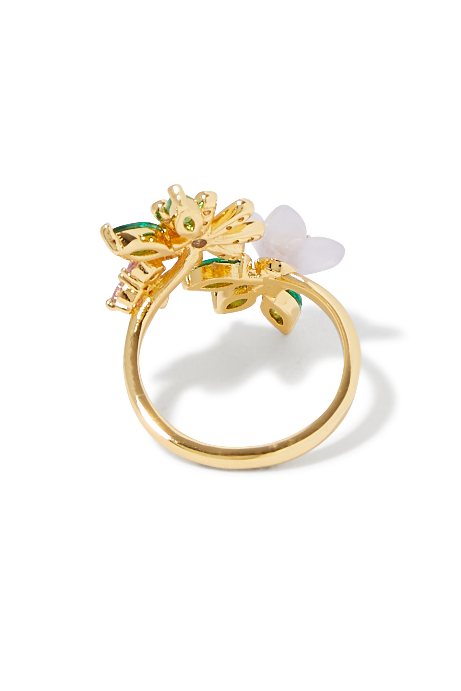 Bursting Blooms Wrap Ring, Brass & Cubic Zirconia, Czech Glass Stone, Resin