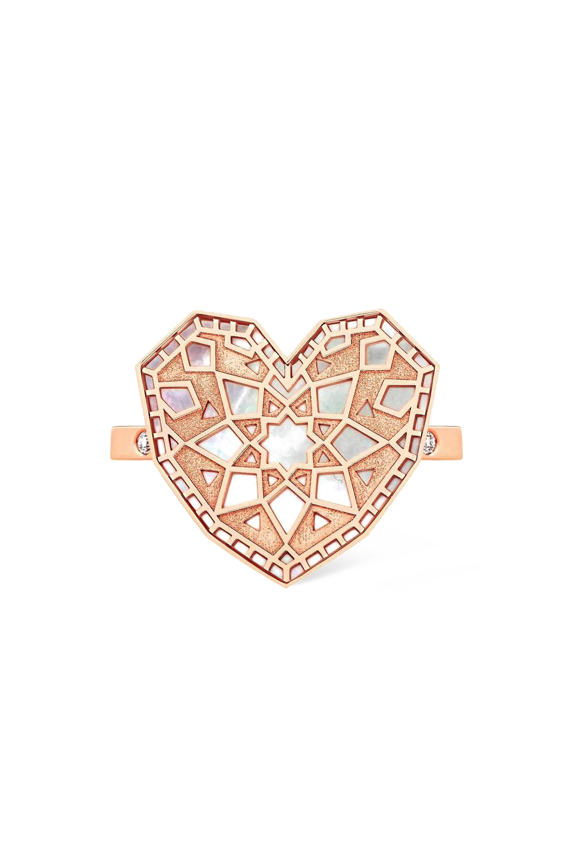 Oud Turath Medium Heart Ring, 18k Pink Gold & Mother-of-Pearl, Diamonds