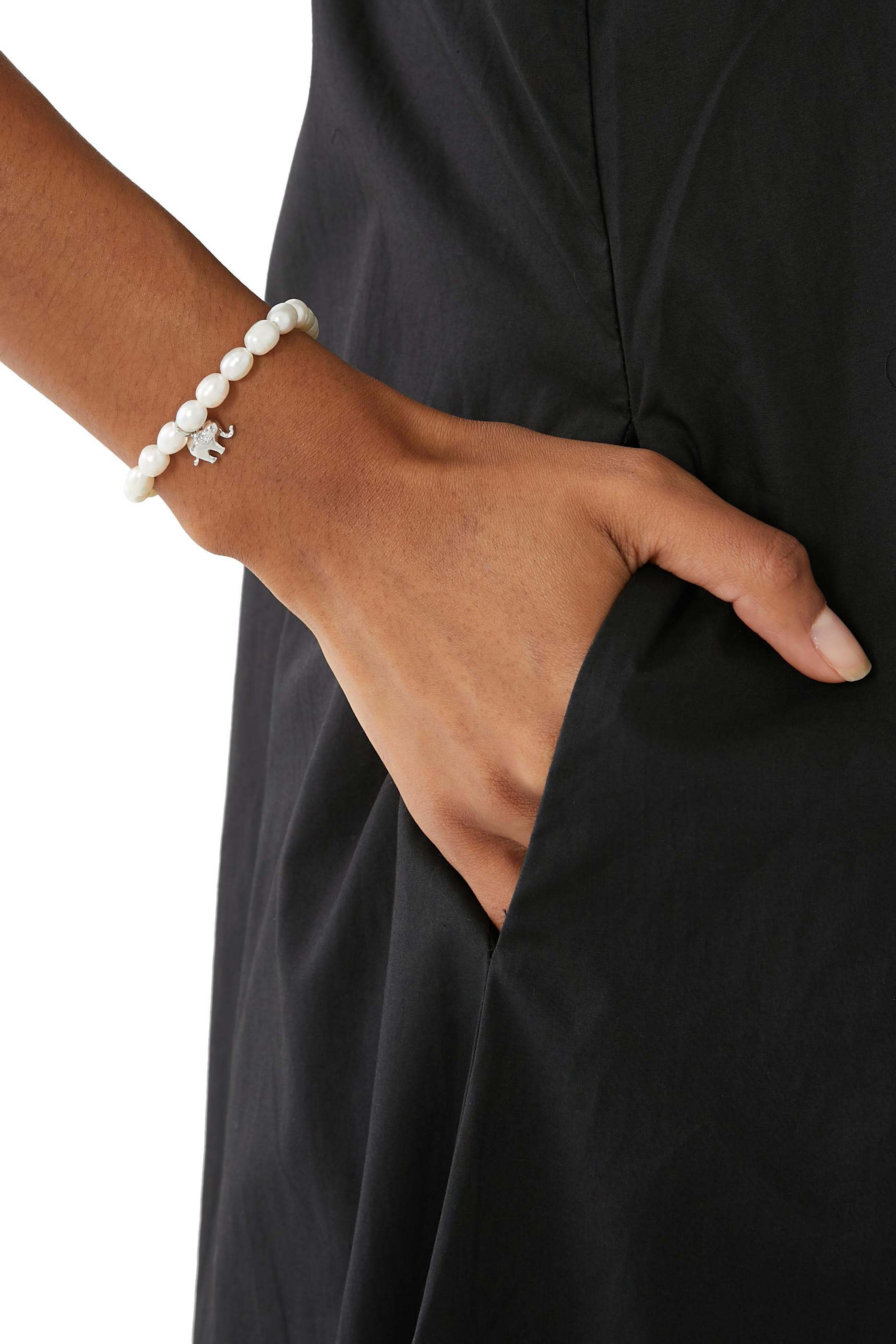 Precious Elephant Bracelet, Plated Metal & Cubic Zirconia, Freshwater Pearls