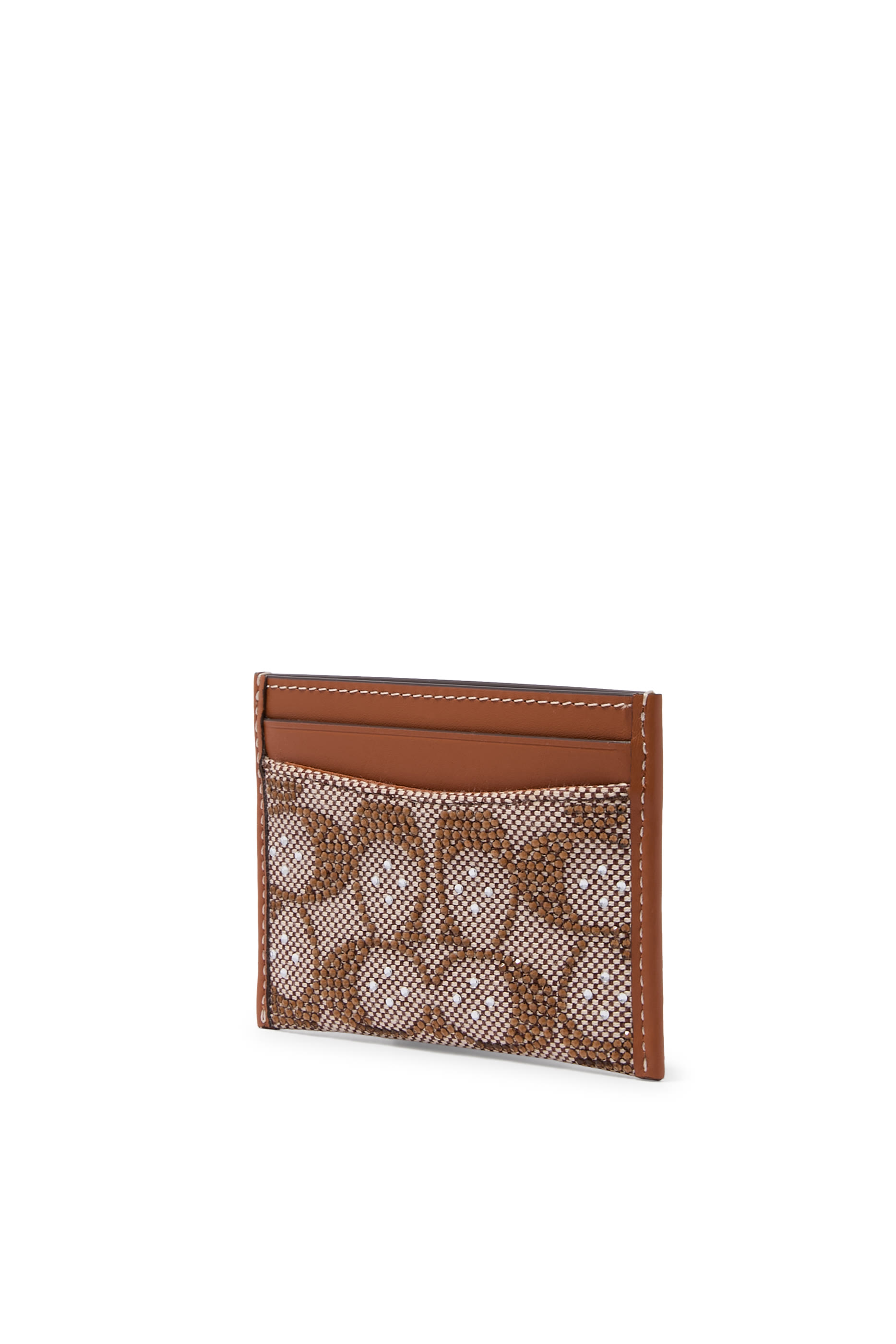 Crystal-Embellished Monogram-Print Leather Card Holder