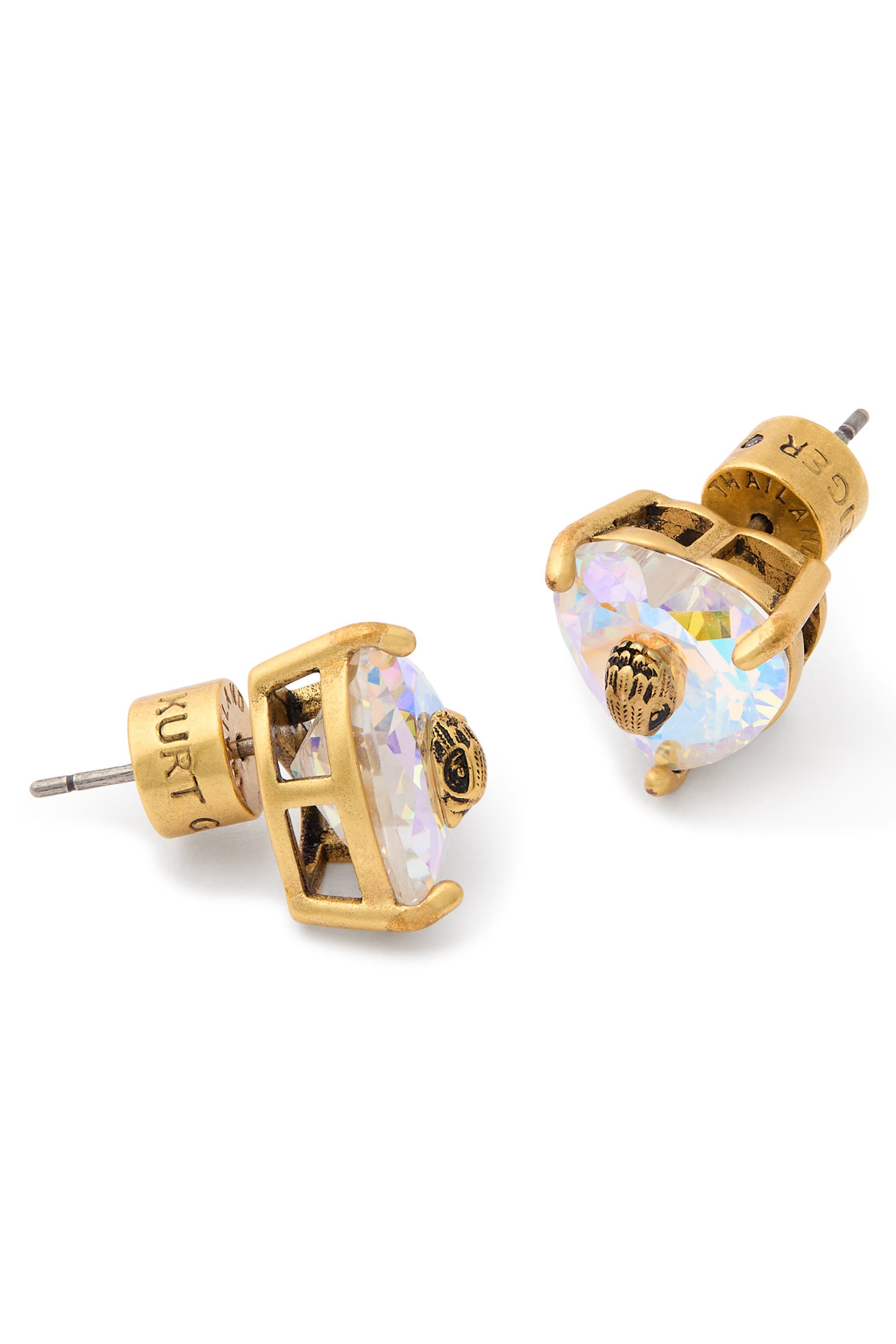 Crystal Heart Stud Earrings, Brass