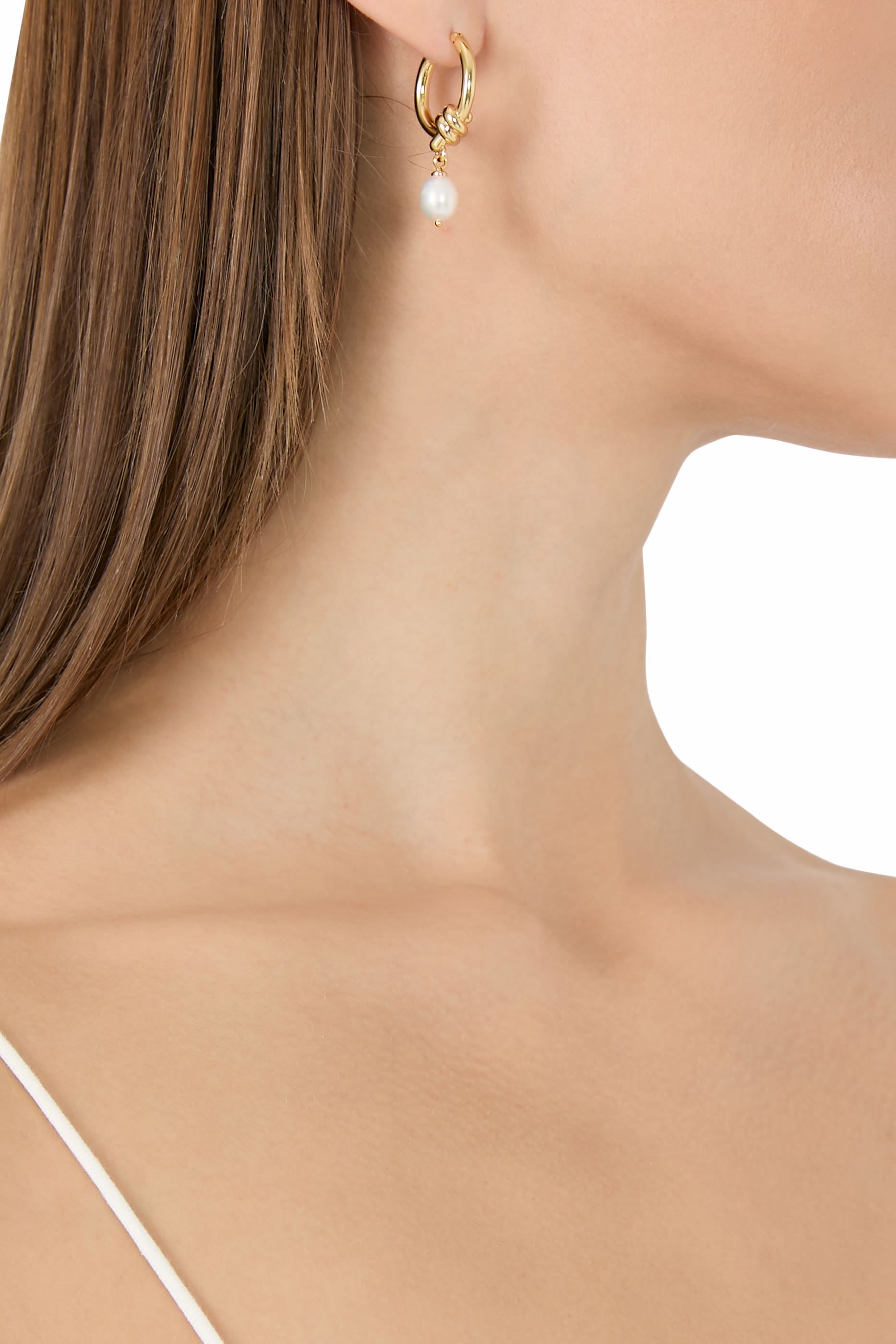 Ropes and Knots Pearl Drop Hoops, Plated Metal & Freshwater Pearls