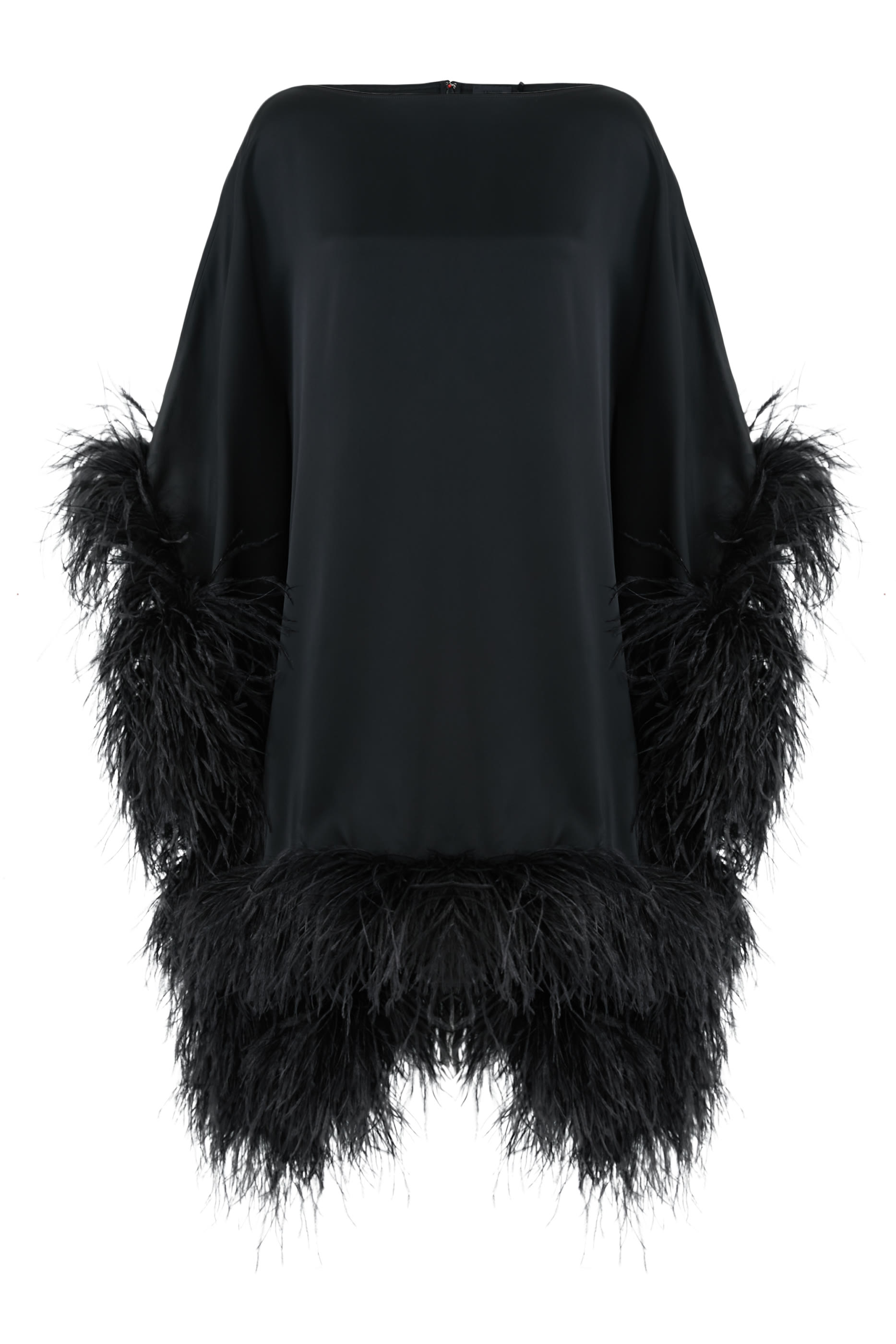 Satin Cape Dress With Feathers