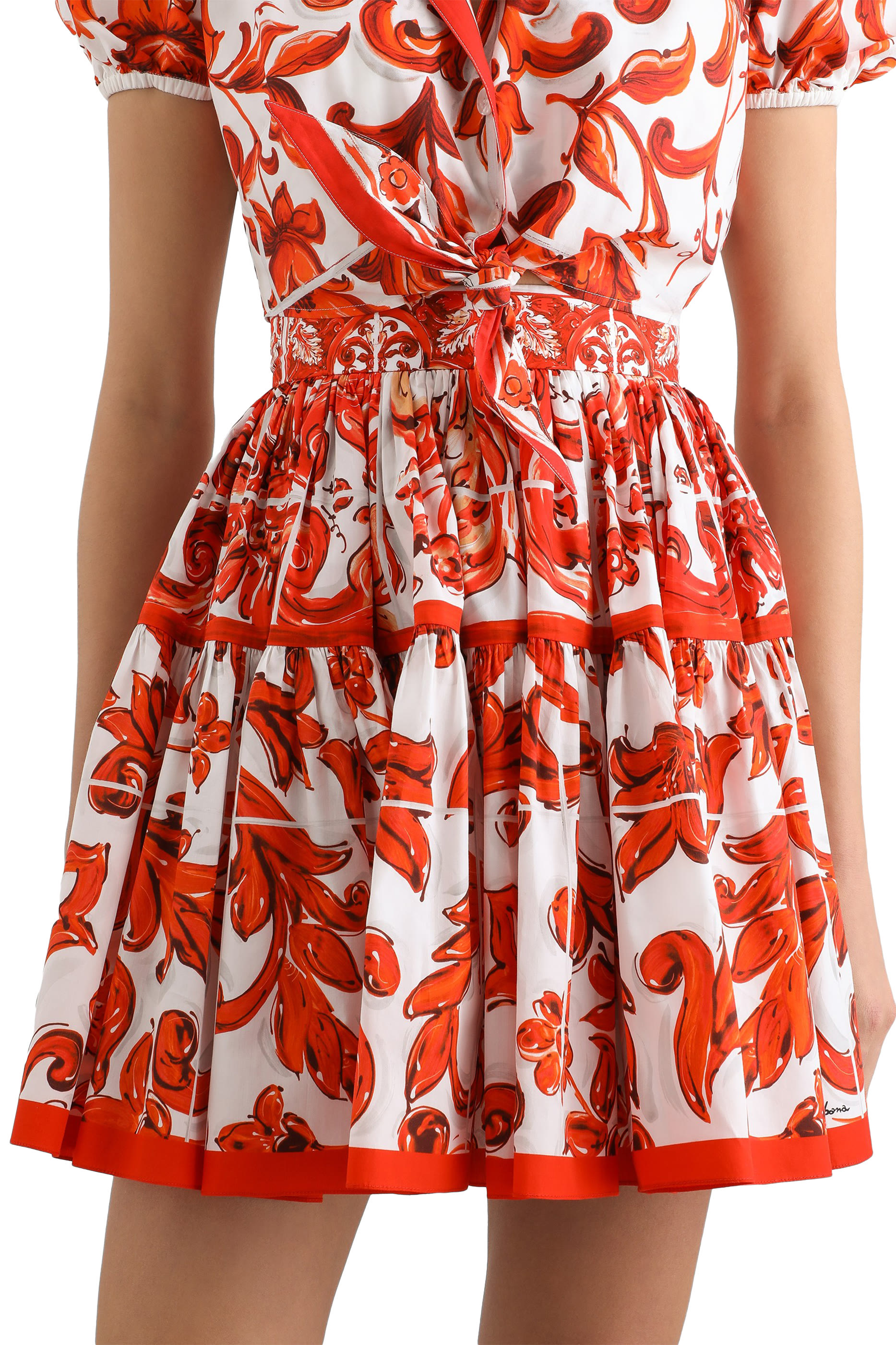 Majolica-Print Poplin Short Skirt