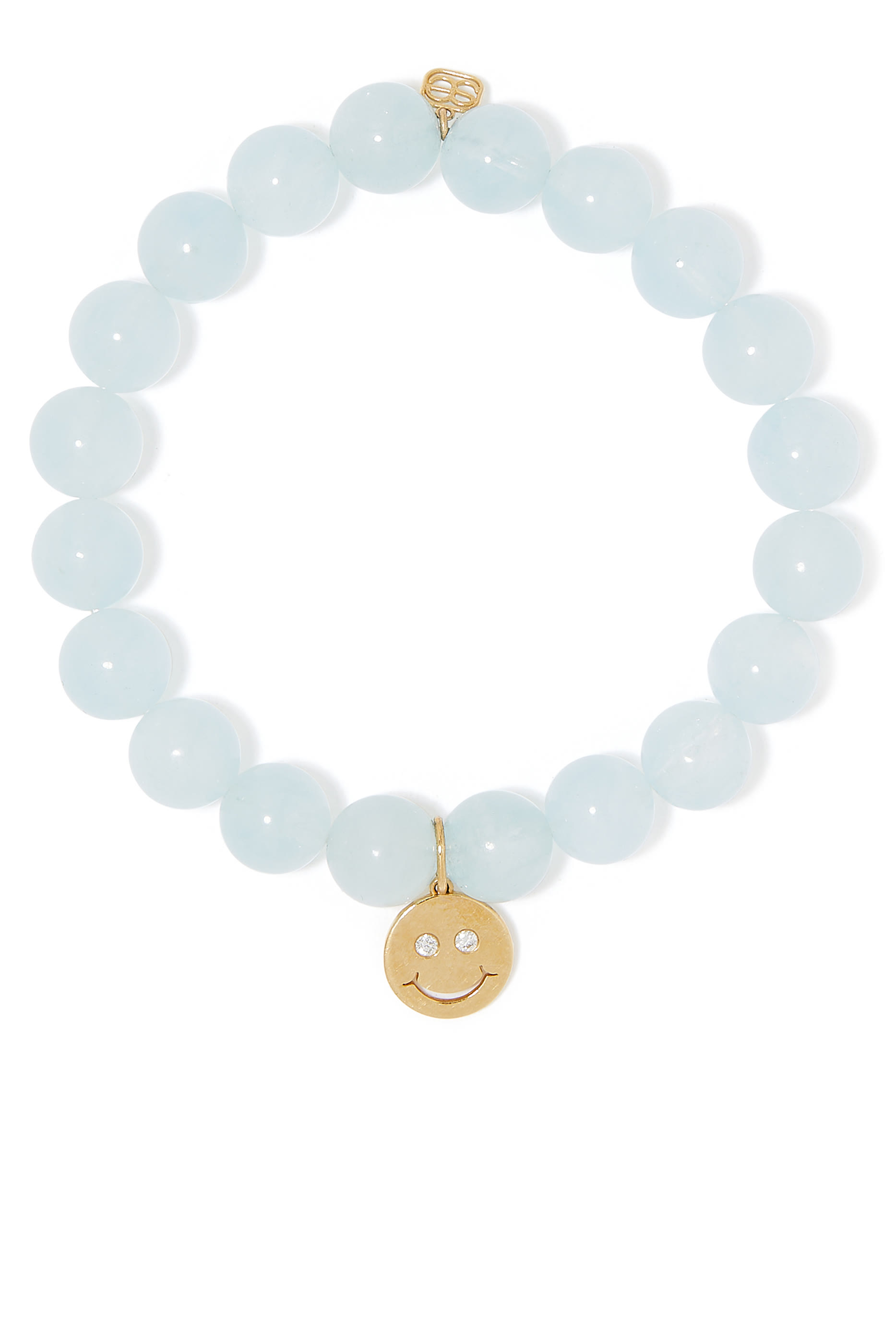 Happy Face Beaded Bracelet, 14K Yellow Gold with  Aquamarine  & Diamonds