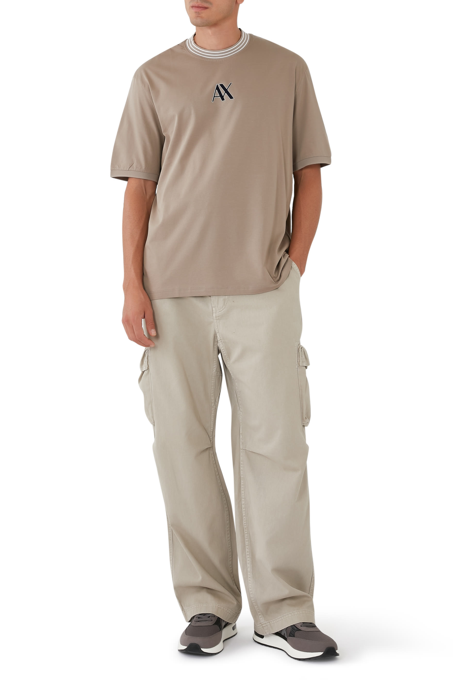 Regular Fit T-Shirt with Striped Crew Neck