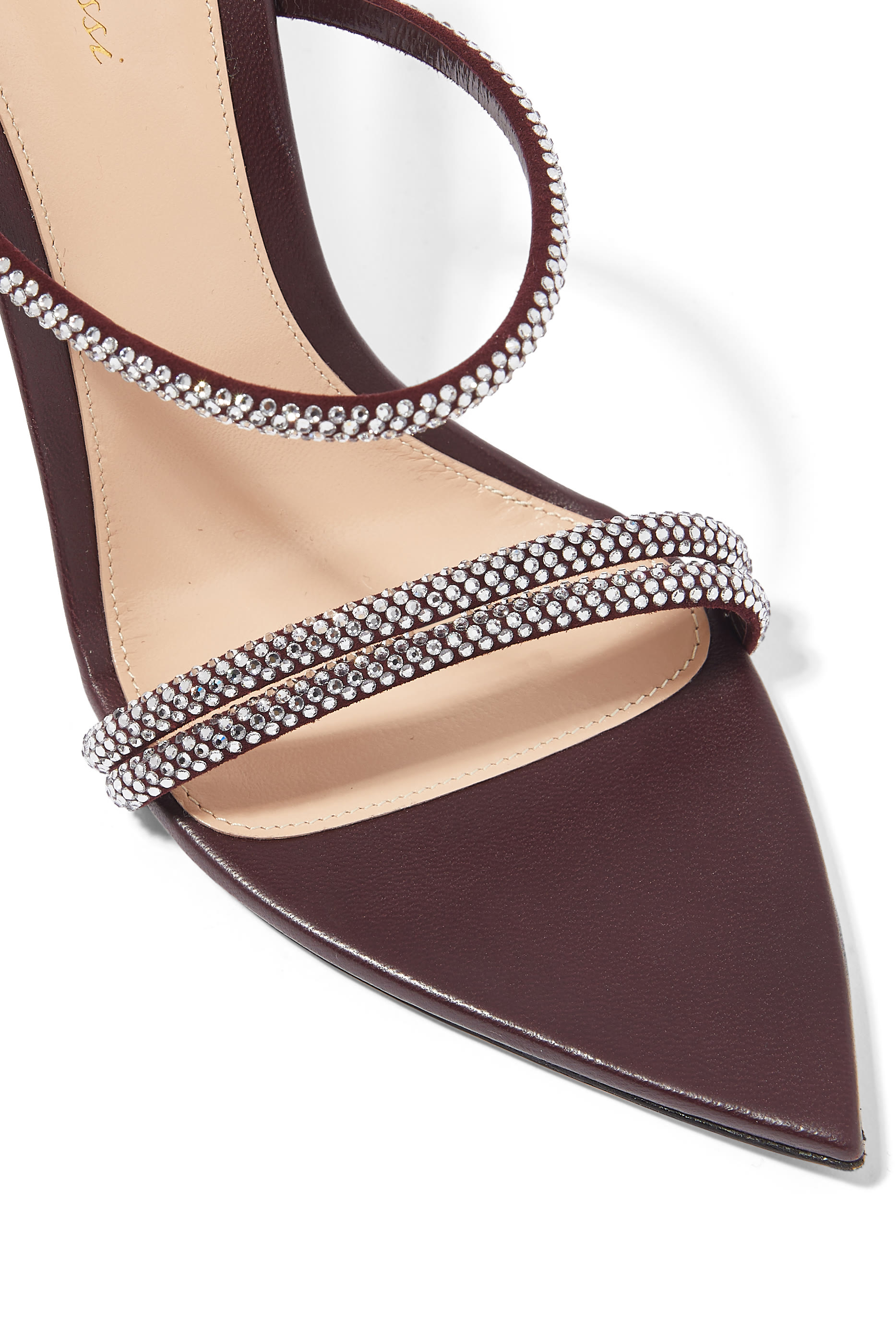 Cannes 105 Double Strap Strass Leather Open Toe Mules