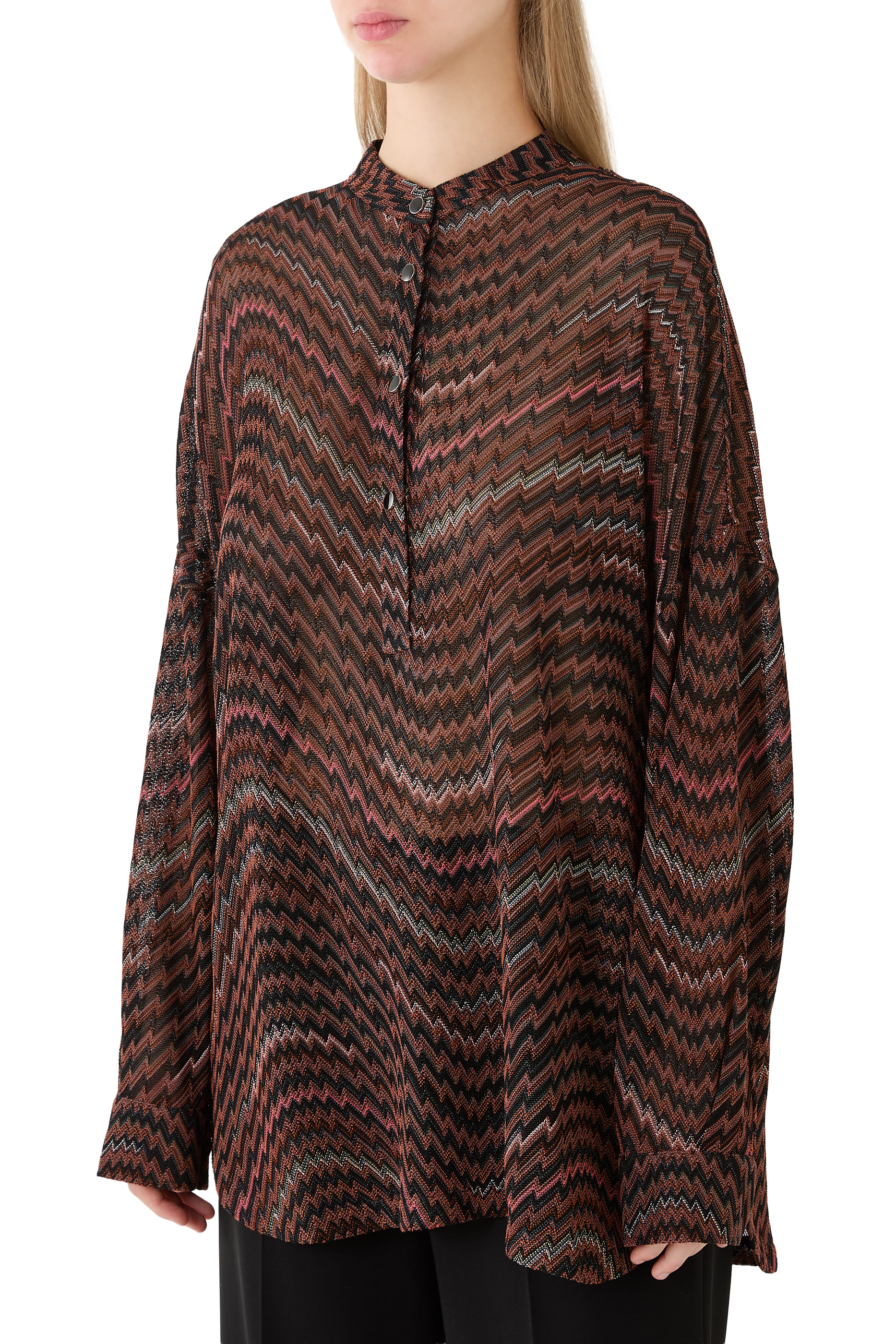 Blouse with Mandarin Collar & Zigzag Pattern