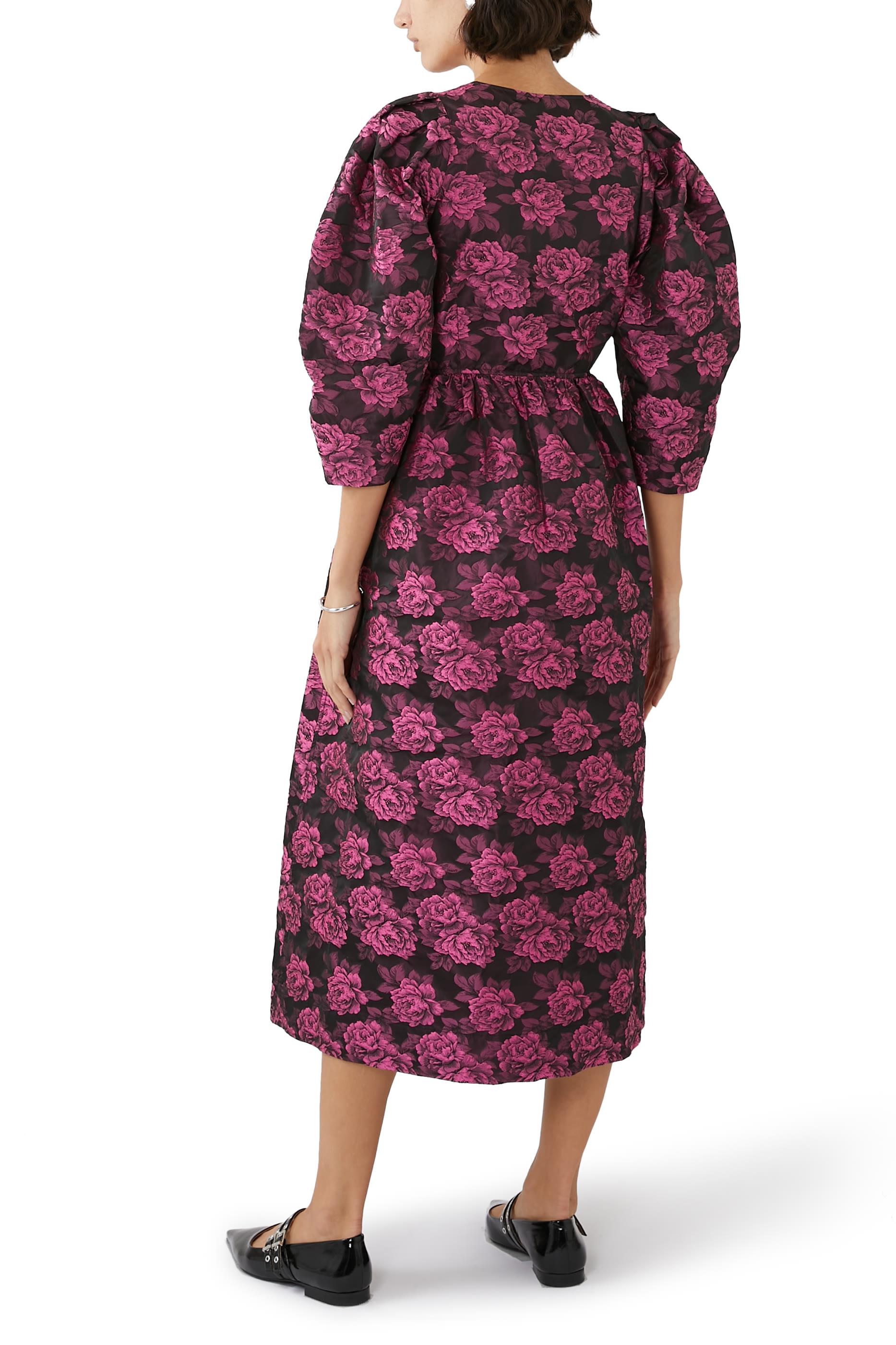 Floral-Print Jacquard Midi Dress