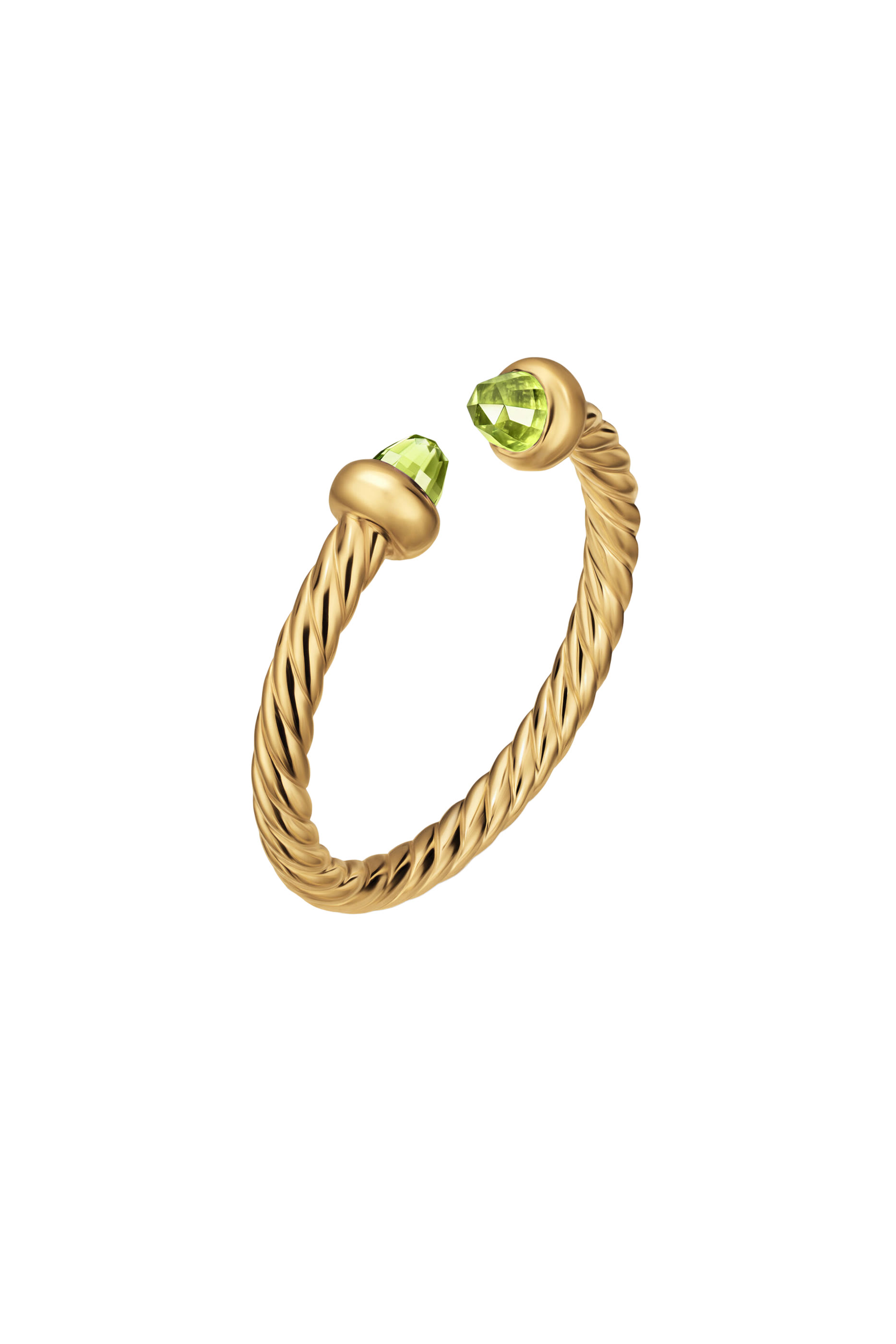 Micro Cablespira&reg; Flex Open Ring, 18k Yellow Gold with Peridot