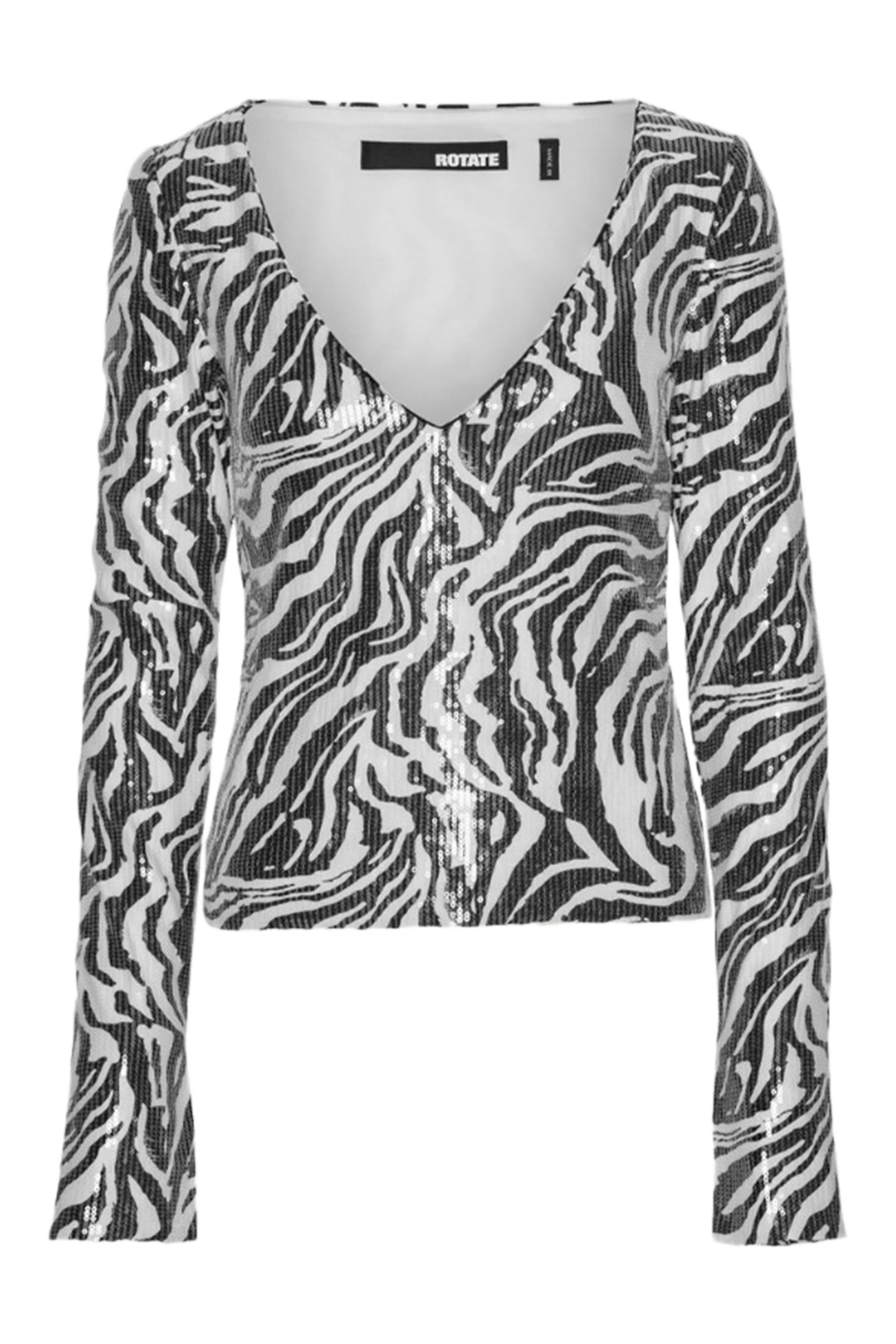 Zebra-Print Sequins Long Sleeves T-Shirt