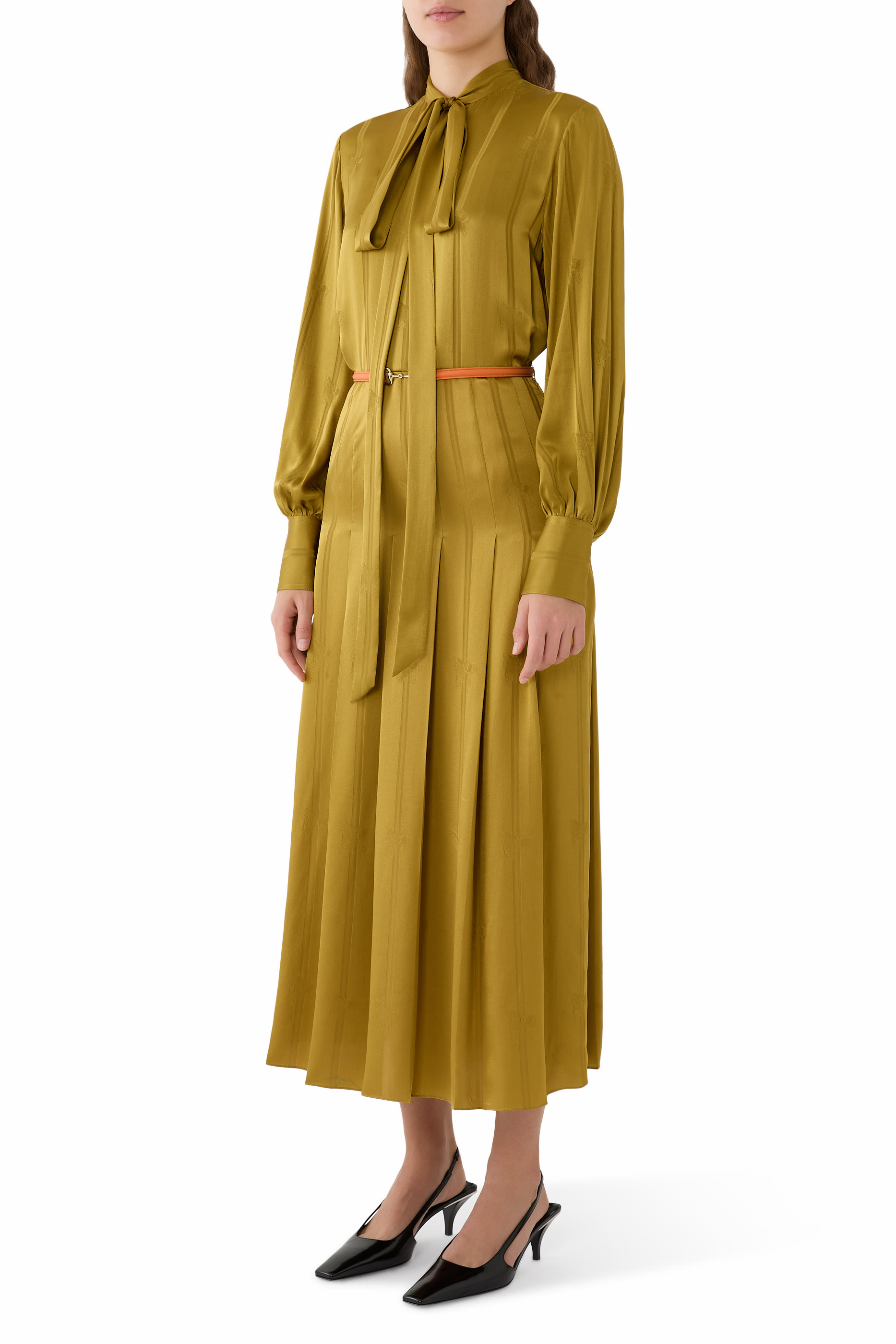 Saddles Silk Jacquard Belt Dress