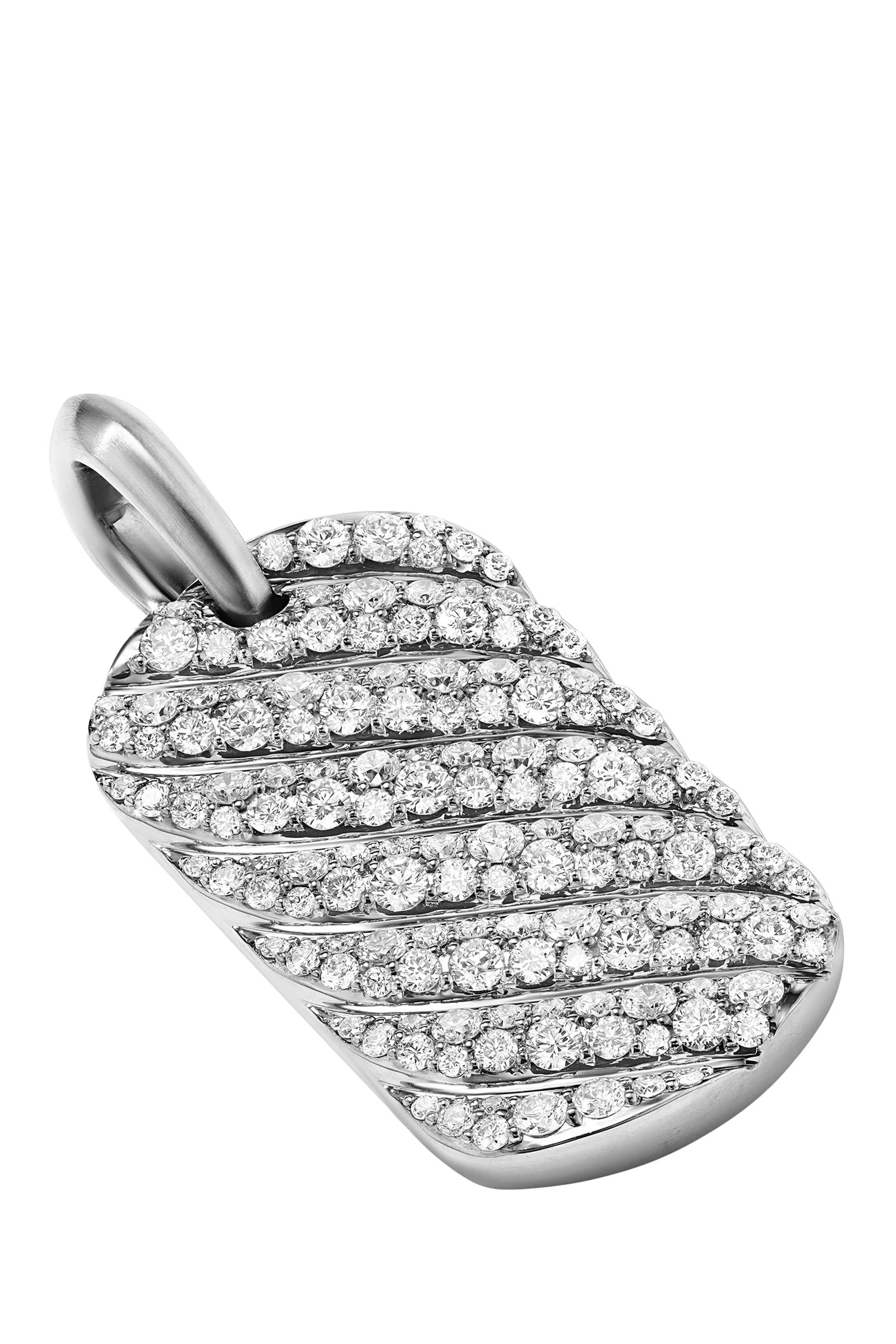 Sculpted Cable Tag Diamond Pendant in Sterling Silver