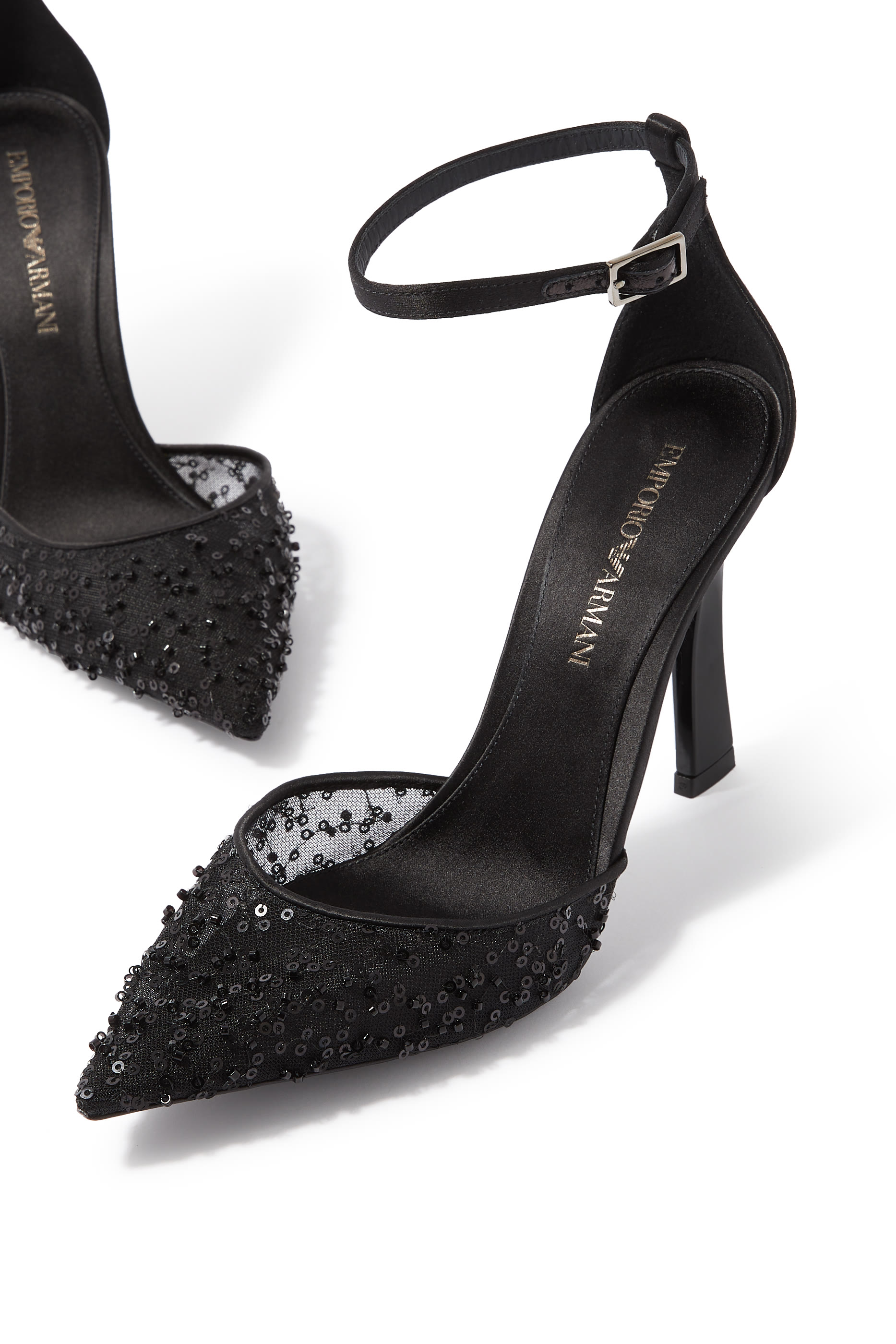 Decollete 110 Satin Sequin Embroidered Sandals