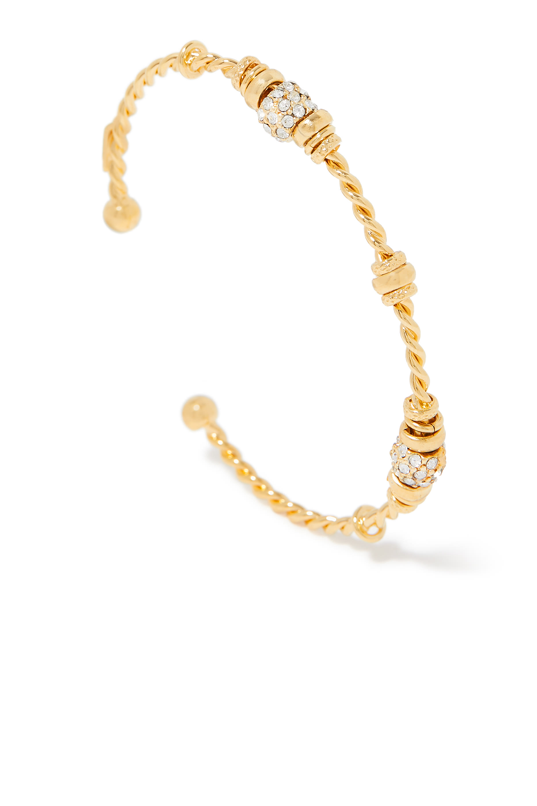 Jonc Torsade Bracelet, Gold-Plated Metal & Crystals