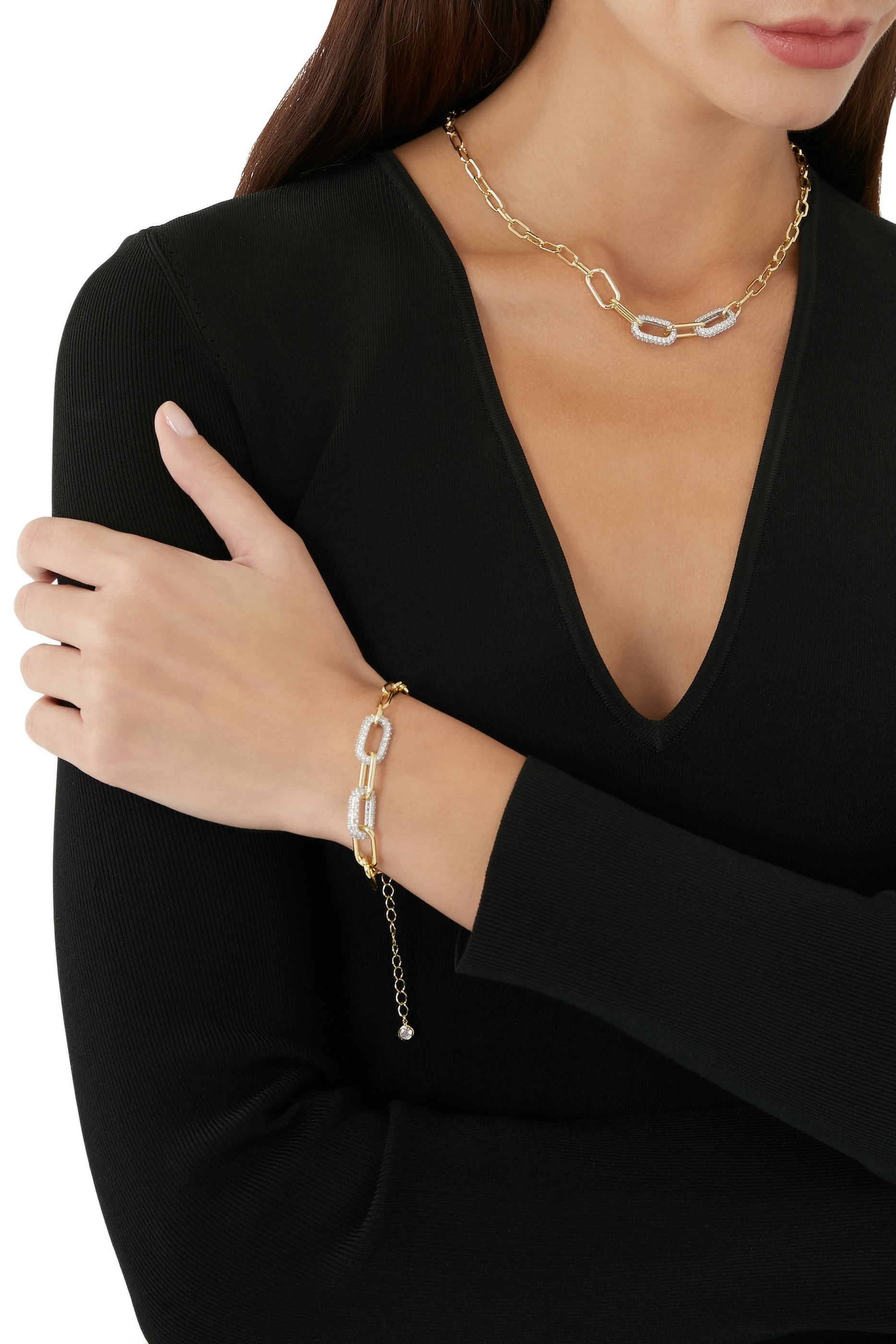 Double Pave Link Chain Necklace, Gold-Plated Brass & Cubic Zirconia