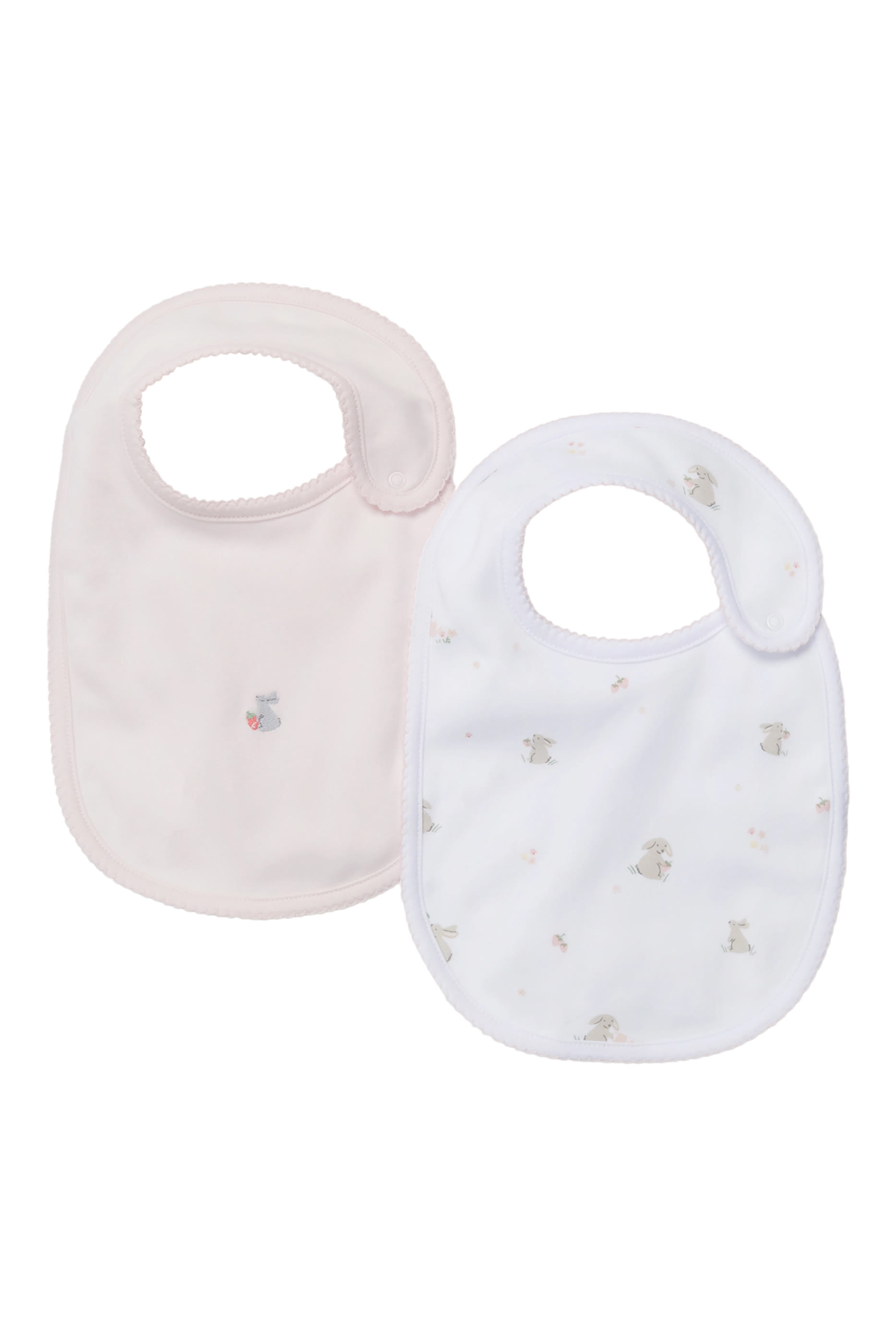 Kids Organic Cotton Hoppy Bunny Picot Trim Bibs , Set of 2