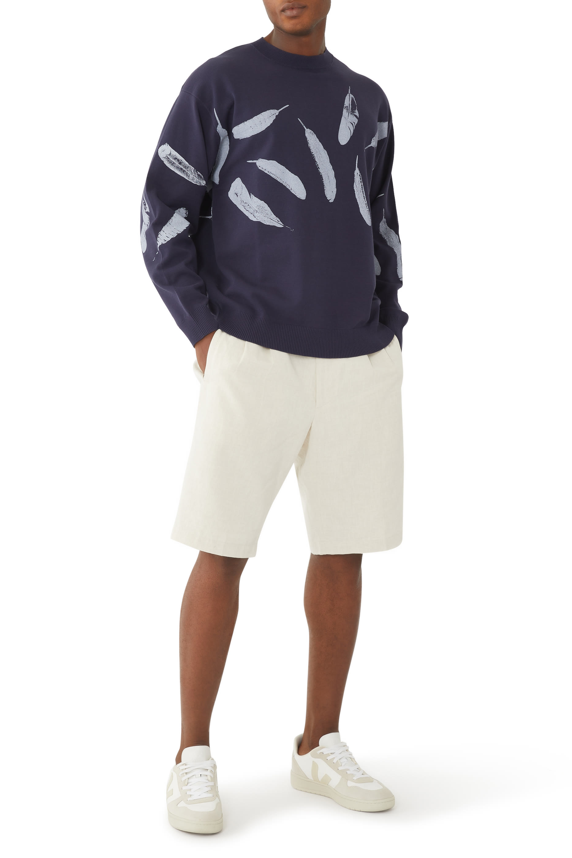 Aop Feather Knit Crew Neck T-Shirt