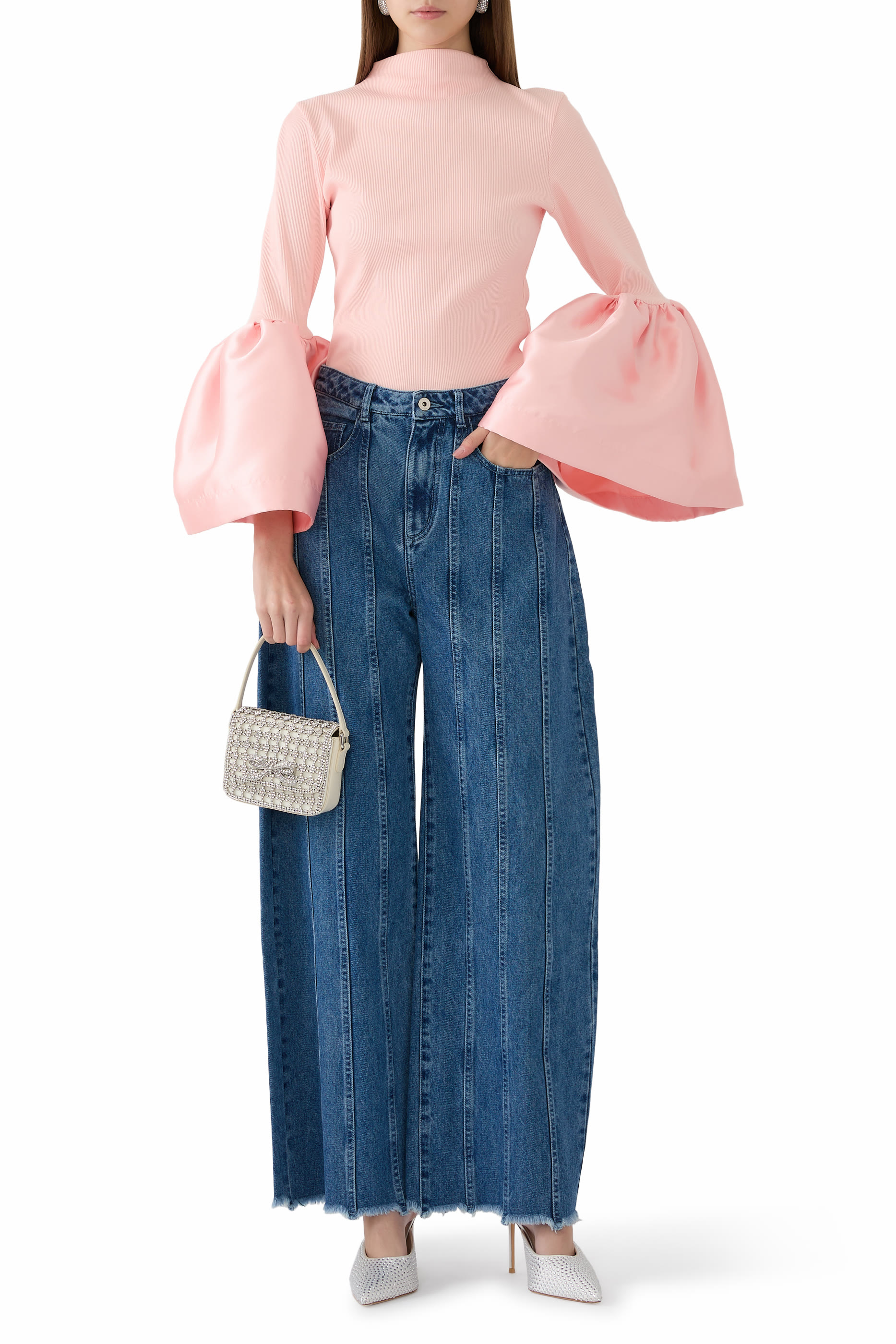 Denim Boyfriend Trousers with Seam Lines
