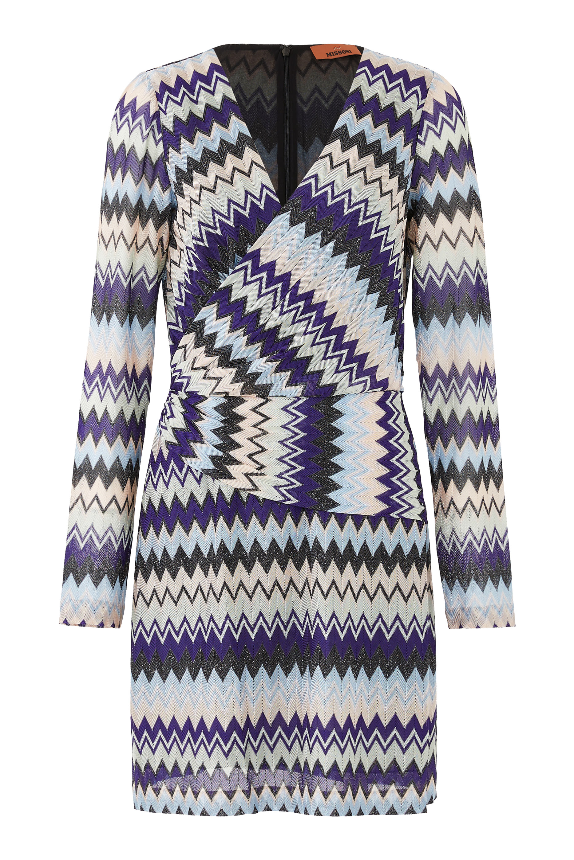 Zigzag Raschel Wrap Long Sleeve Midi Dress