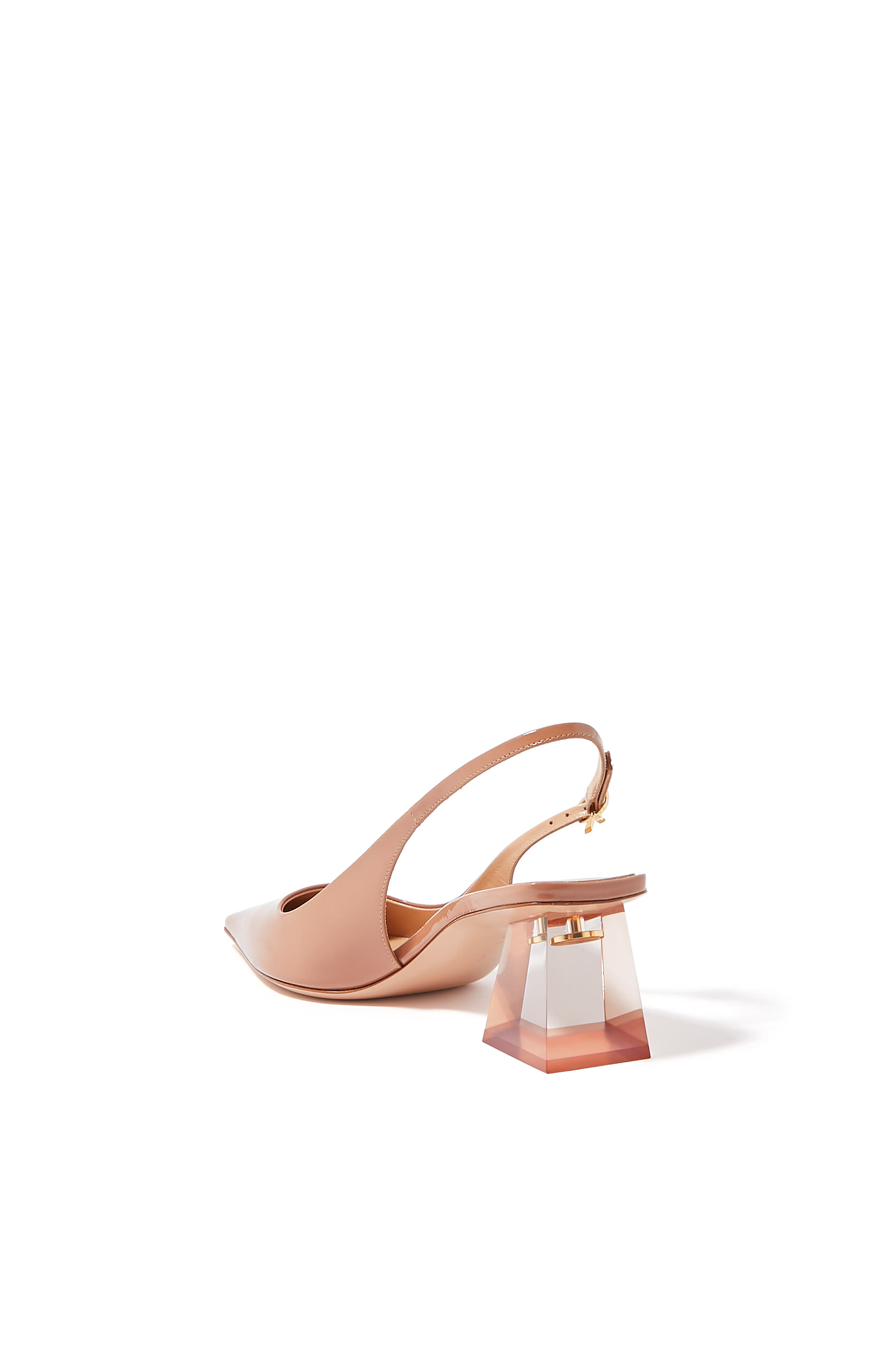 Cosmic 55 Block Heel Mules in Plexi and Leather