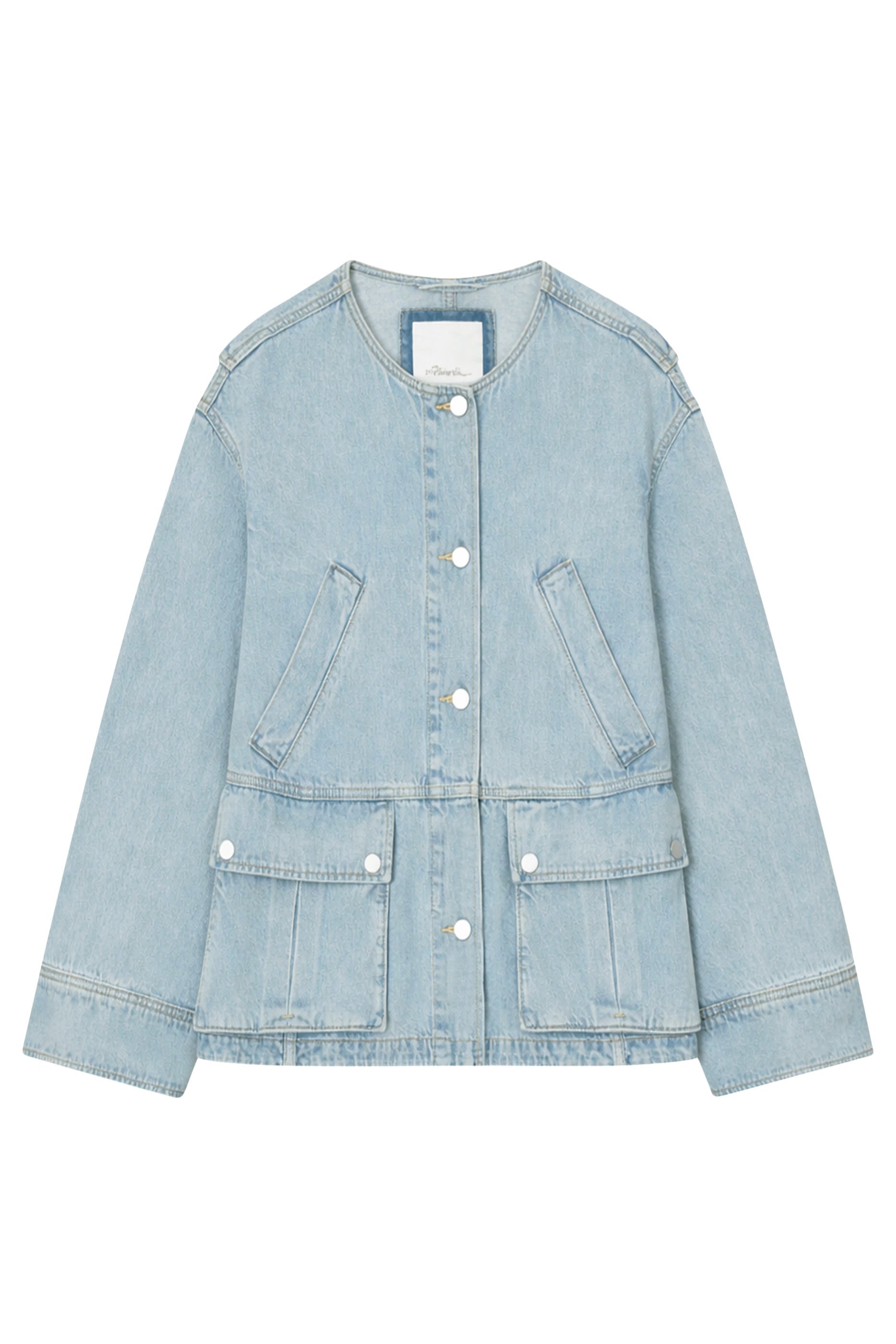 Collarless Trapeze Denim Jacket
