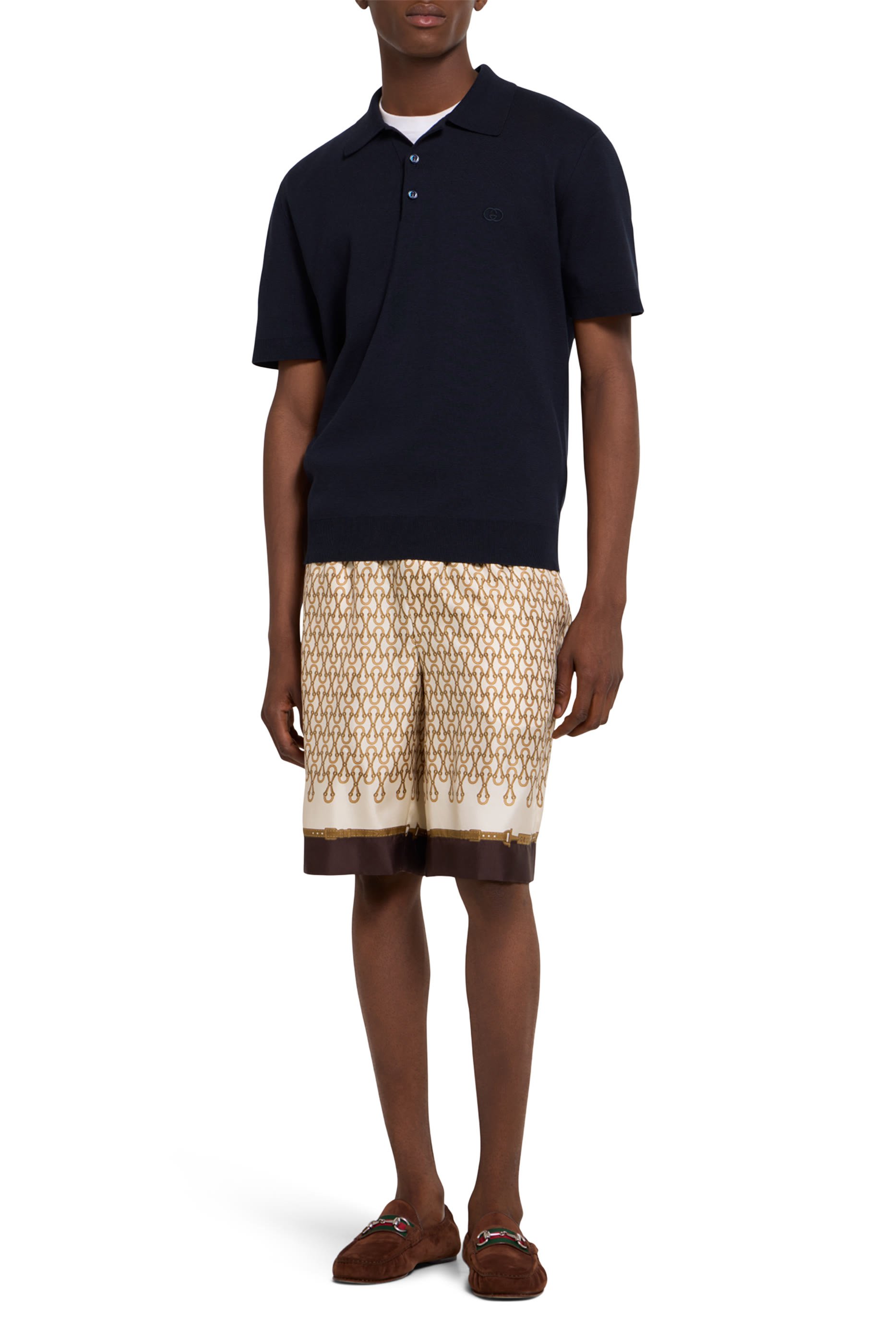 GG Embroidery Silk Cotton Polo Shirt