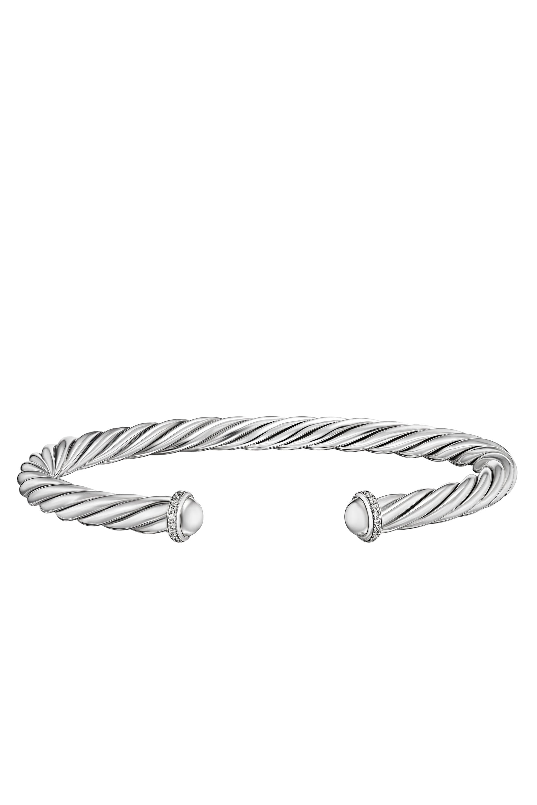 Cable Cuff Bracelet, Sterling Silver with Diamonds
