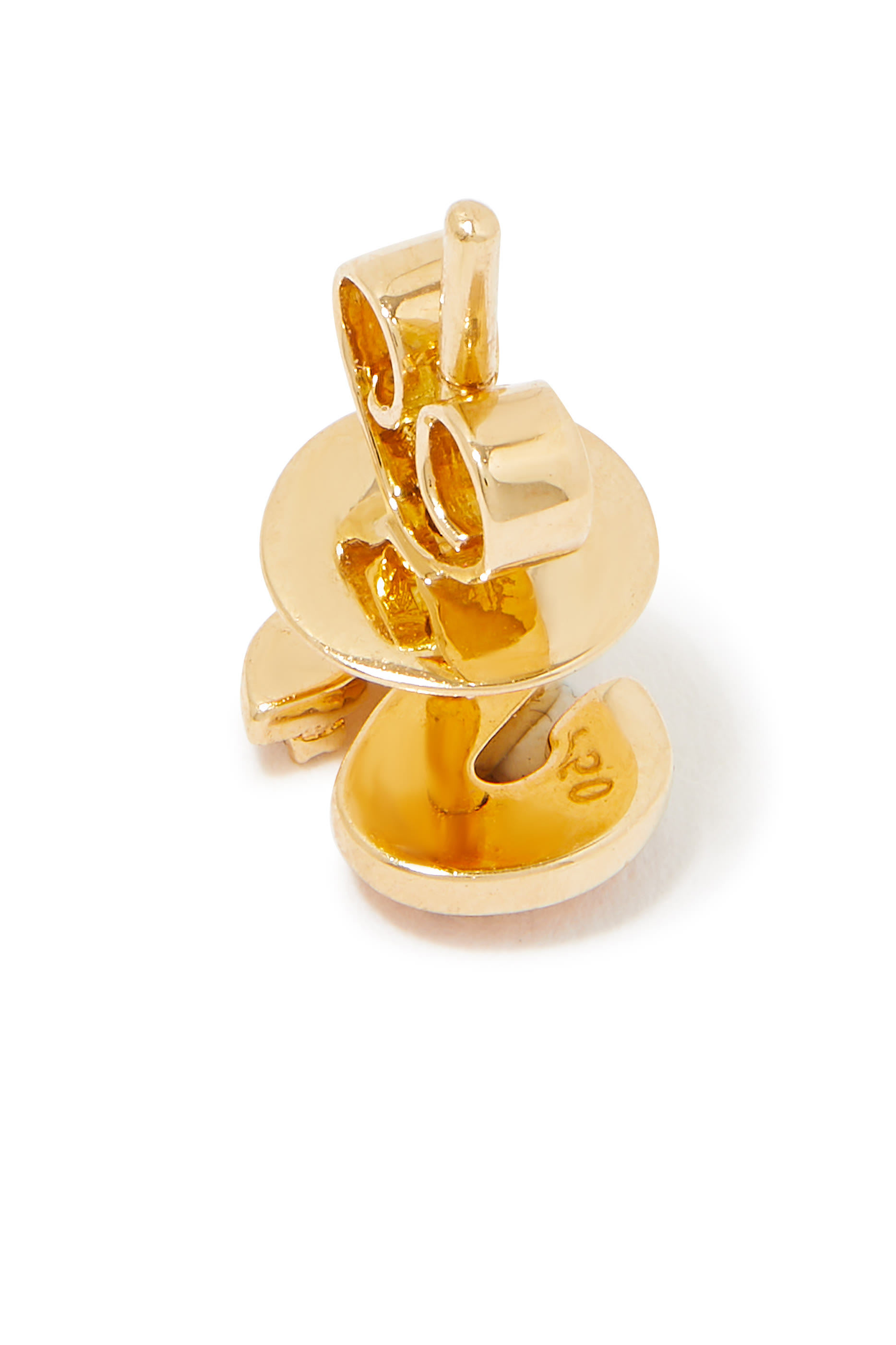 Letter S Stud Earring, 18k Yellow Gold. with Pink Enamel and Diamond