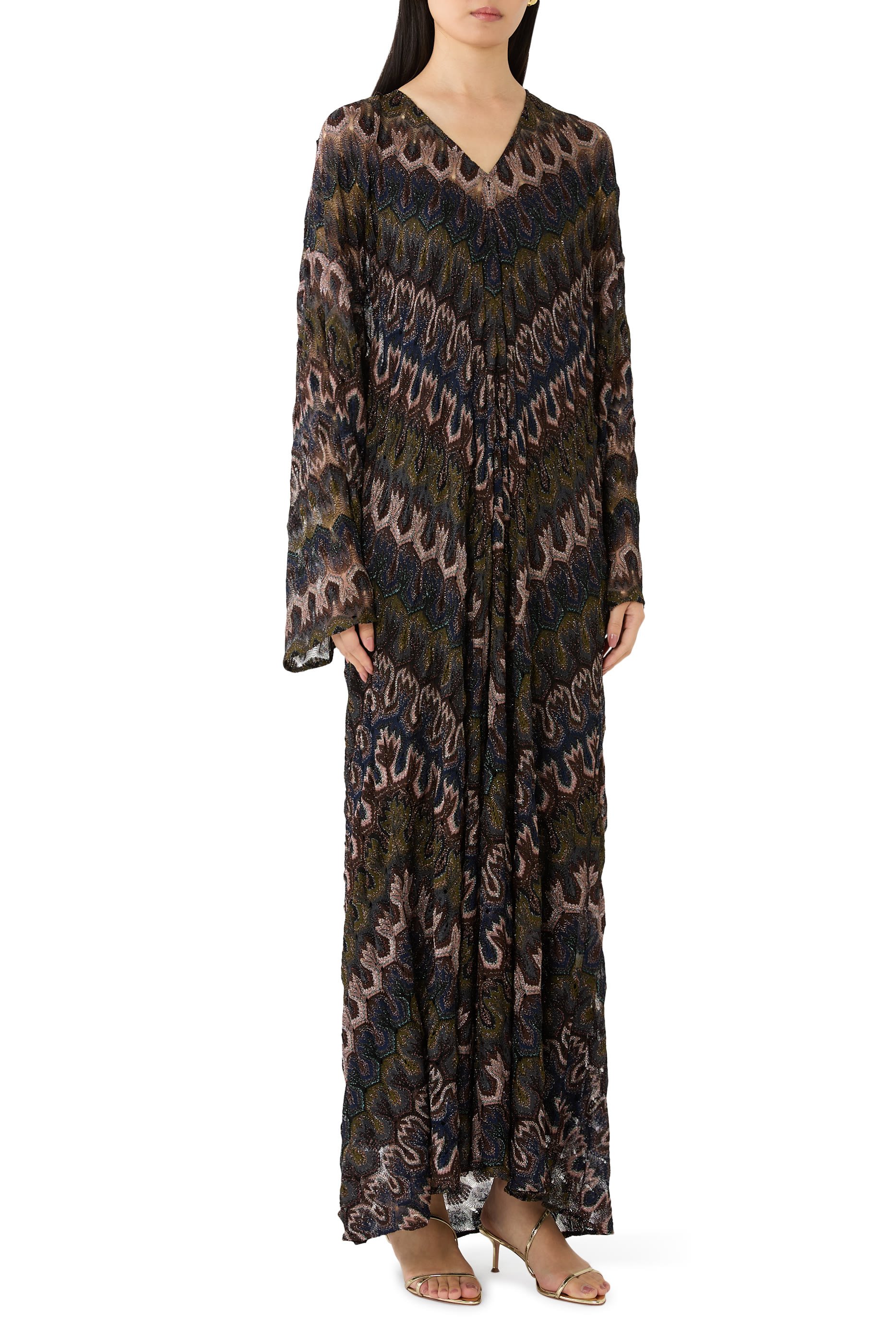  Long Lam&eacute; Viscose Dress with Removable Sash 