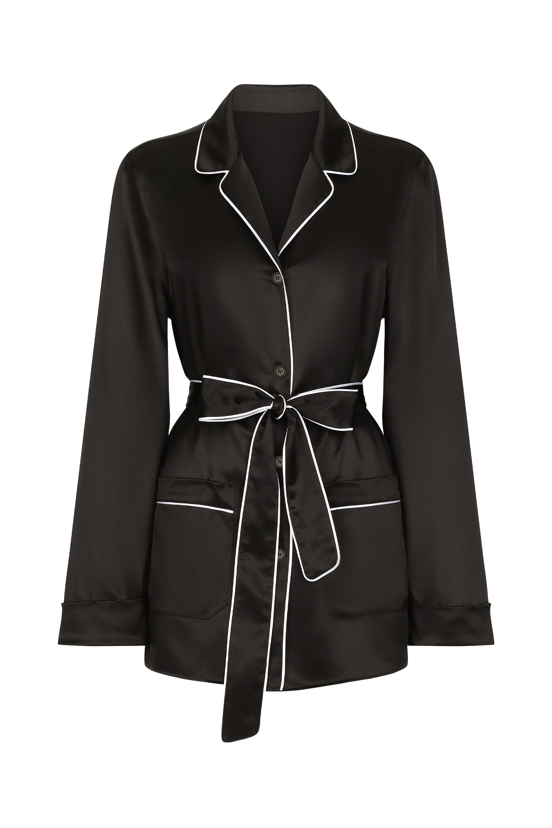 Contrasting Piping Silk Pajama Shirt