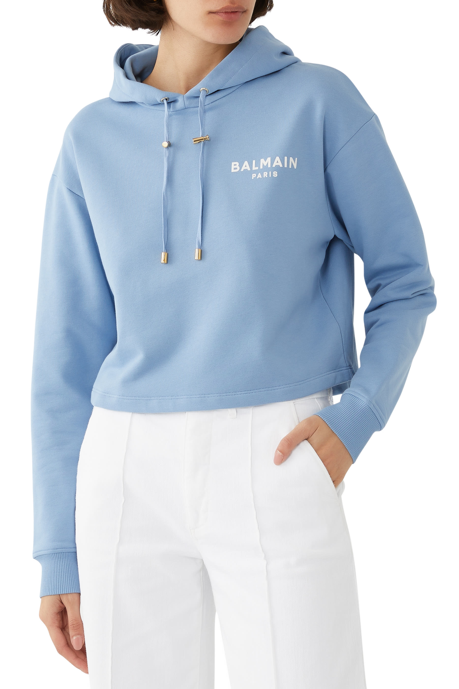 Flock Detail Cropped Hoodie
