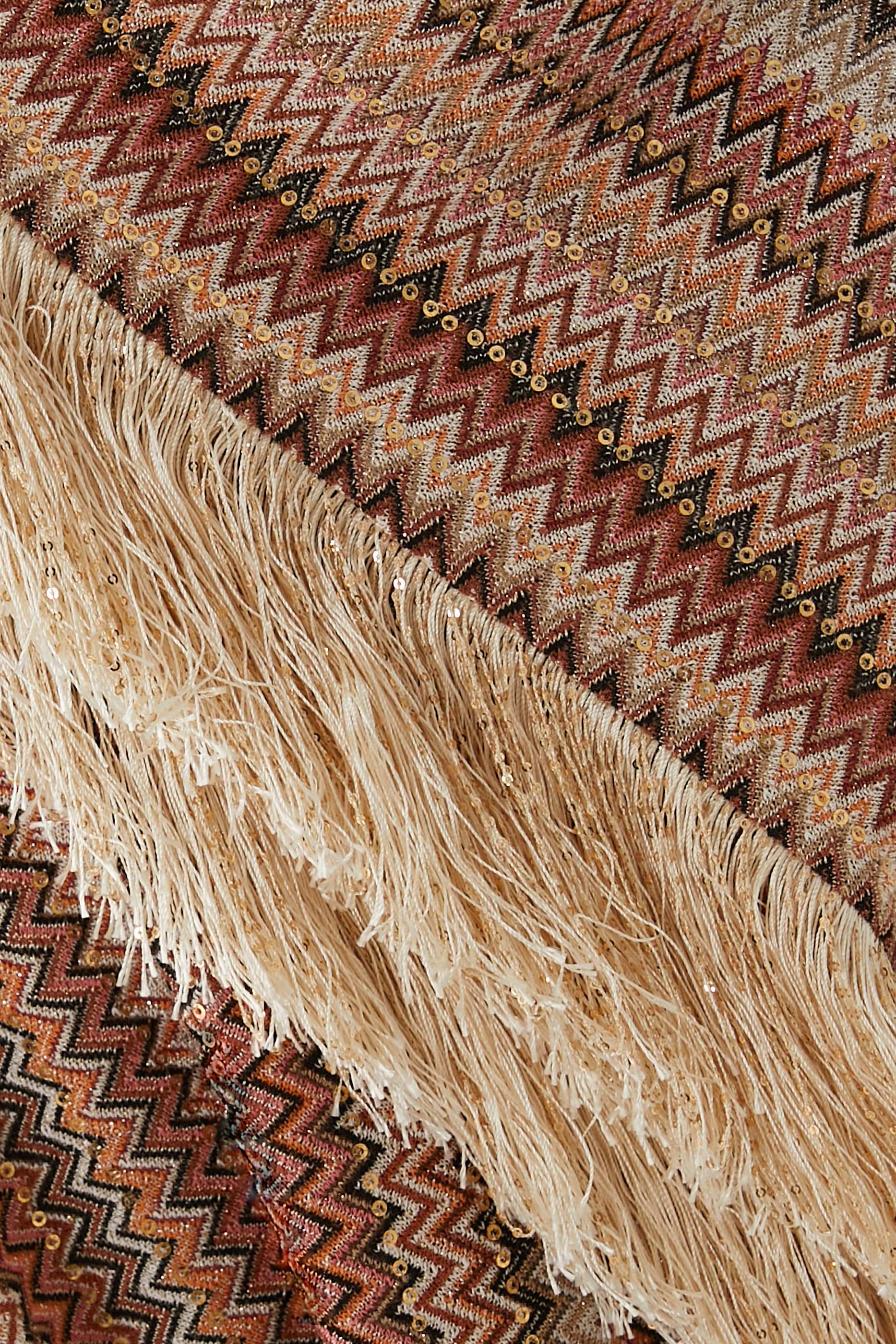 Exclusive Chevron Raschel Sequinned Fringed Scarf Maxi Kaftan