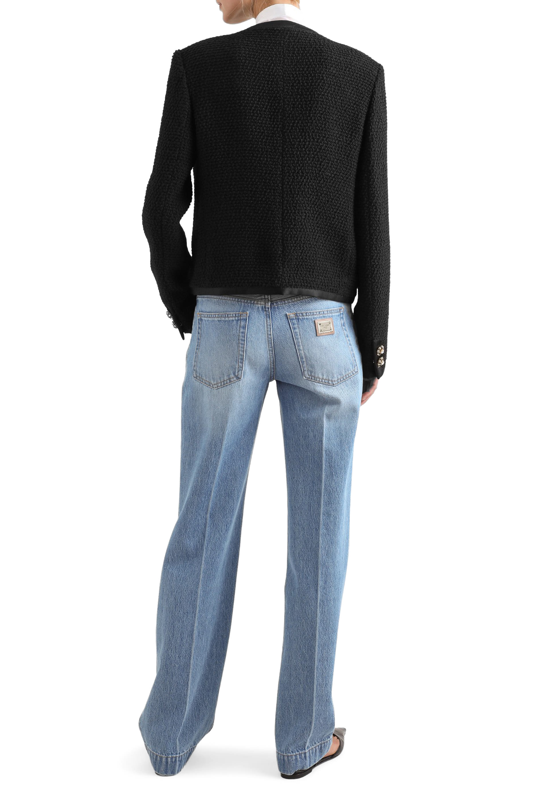  Cropped Single-Breasted Boucle Tweed Jacket