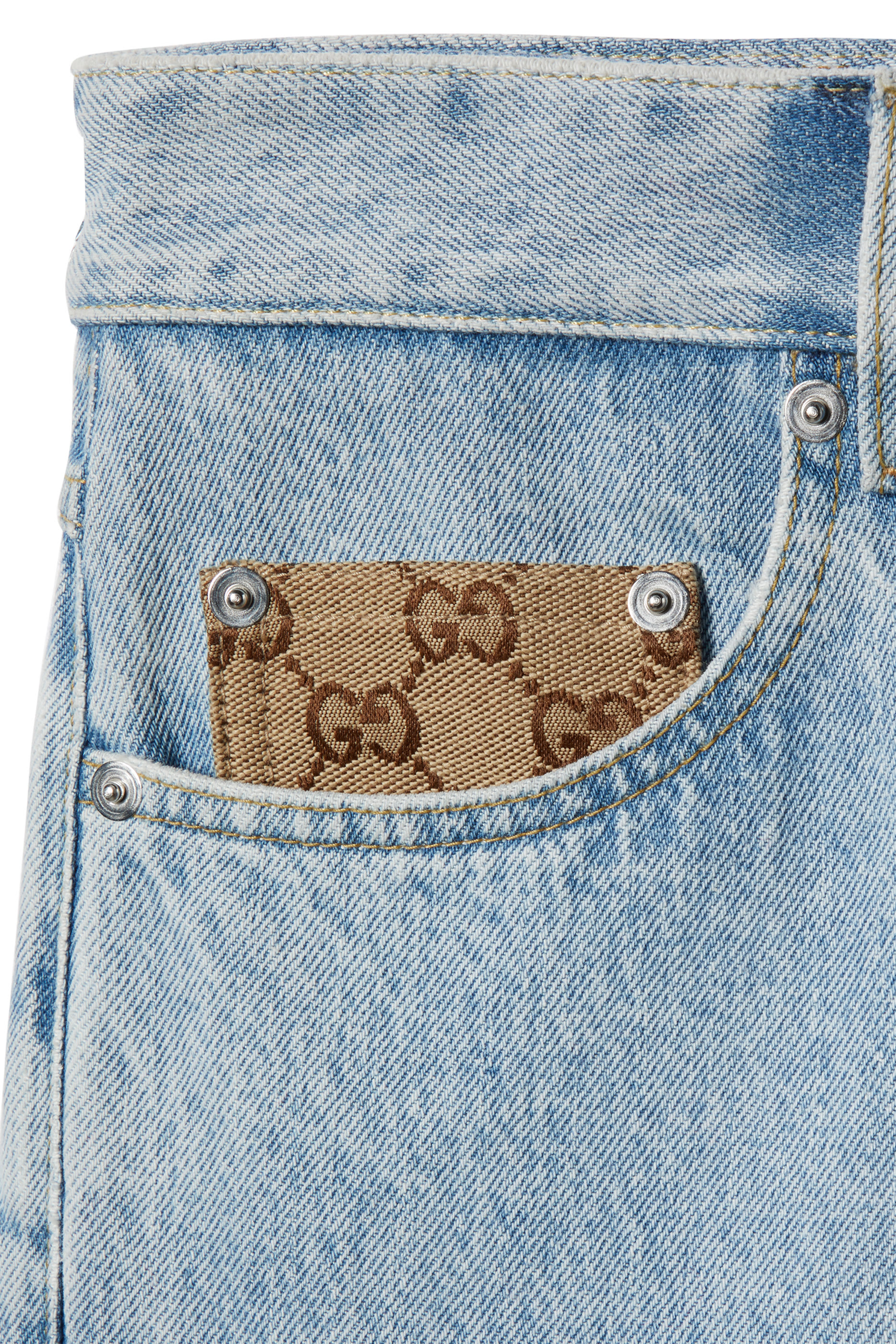 Washed Denim Pants with GG Insert