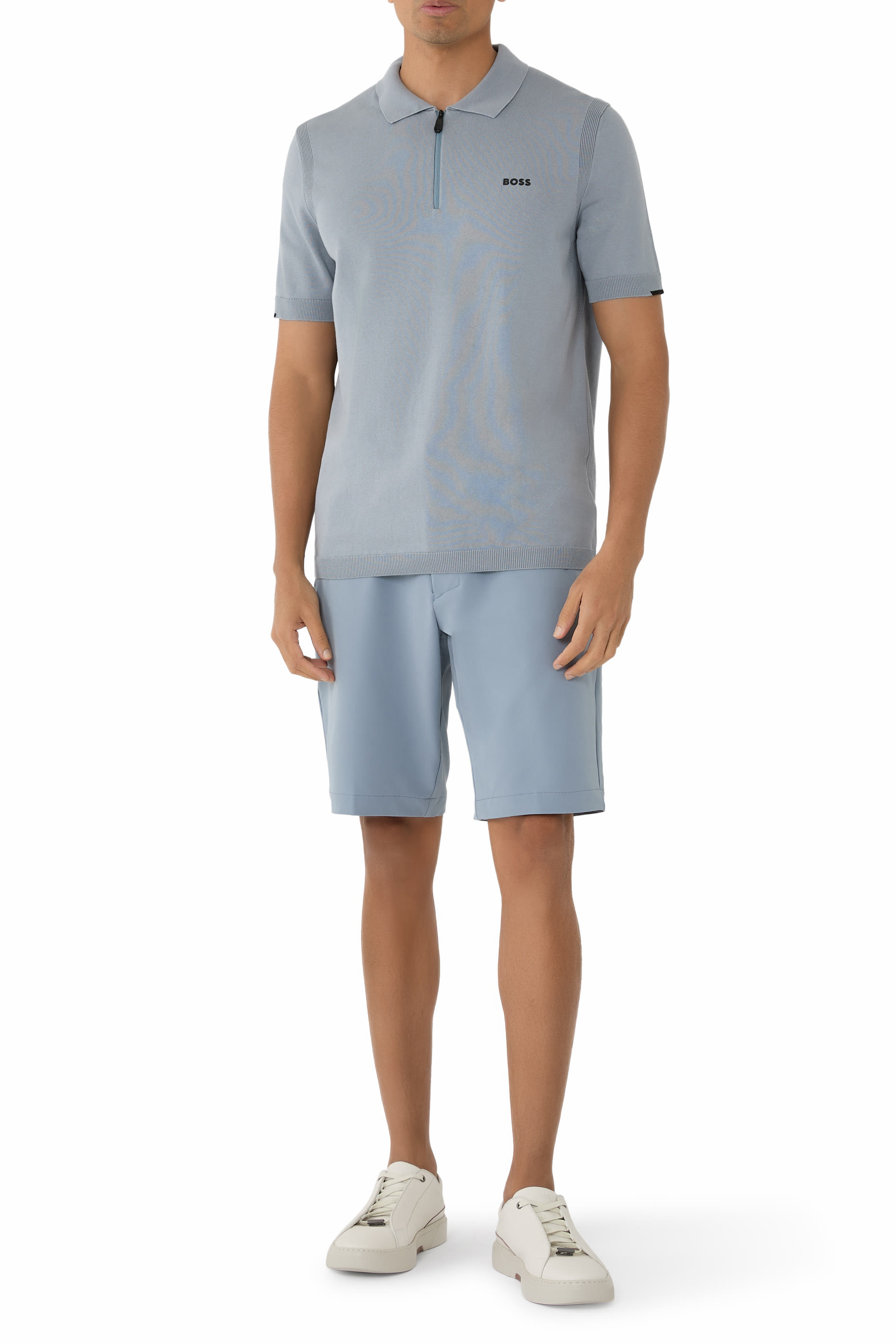  Zip-Neck Knit Polo Sweater in Cotton