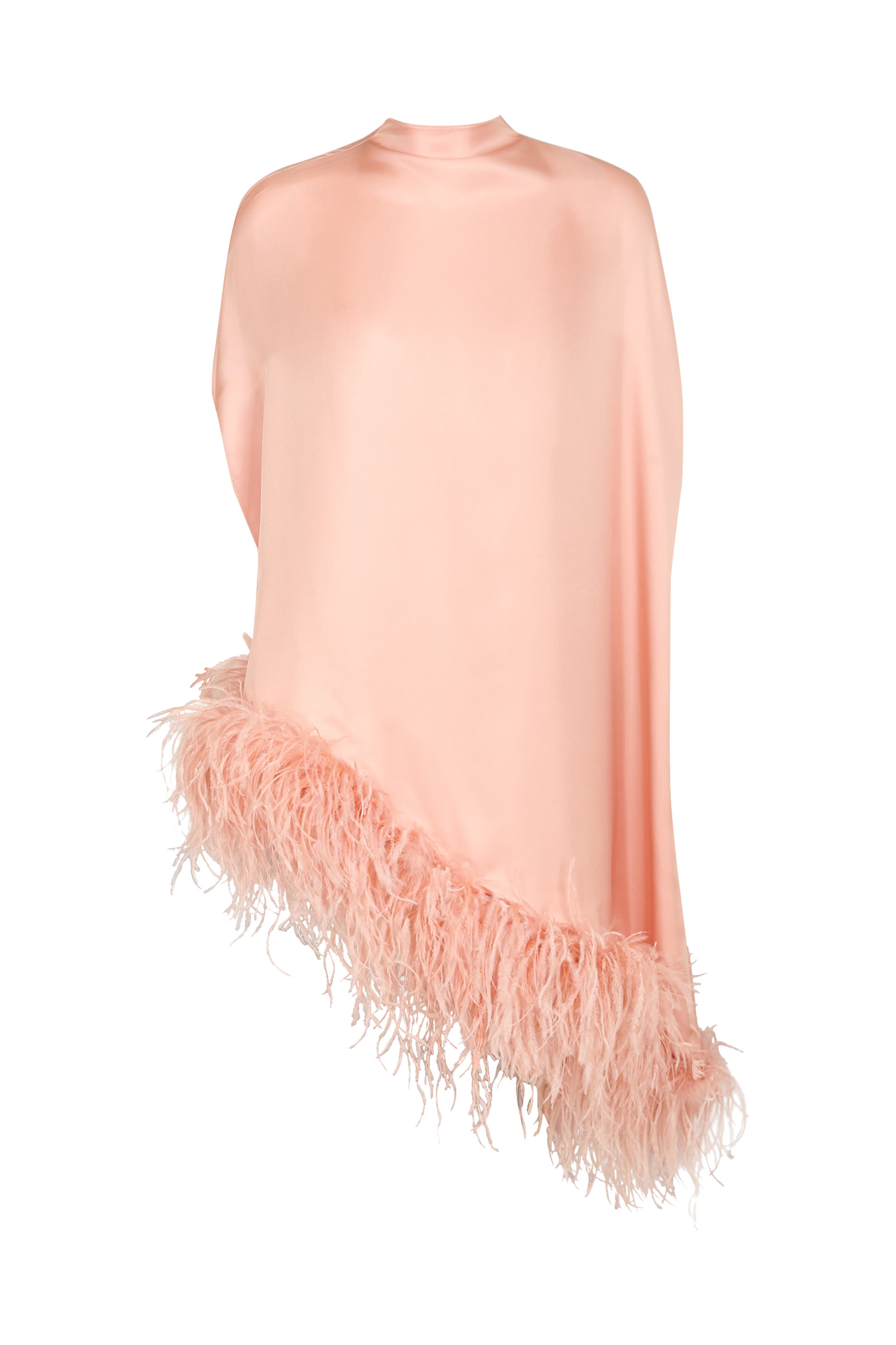 Silky Twill Asymmetric Cape Top With Feathers 
