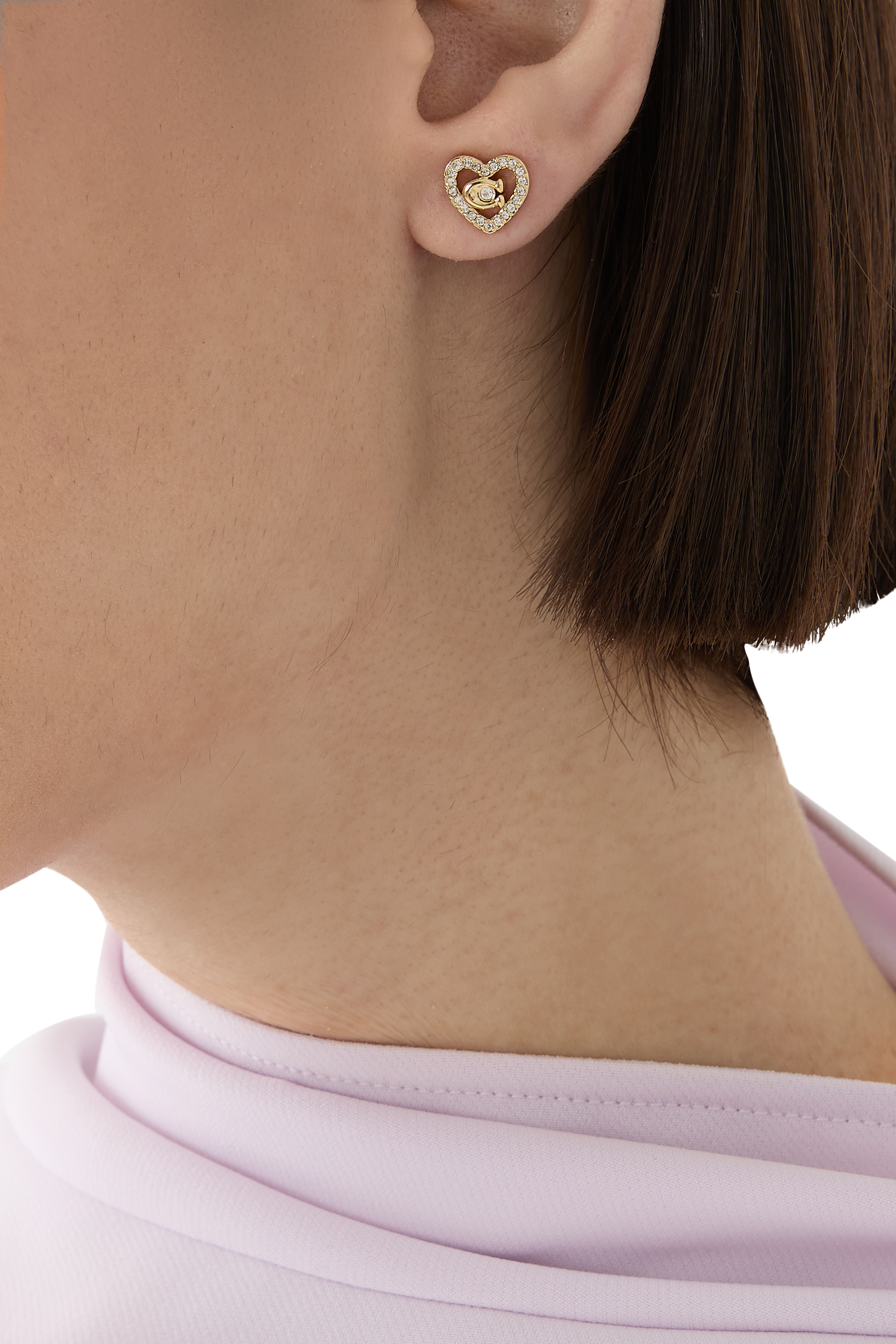 Pave Heart Stud Earrings, Brass