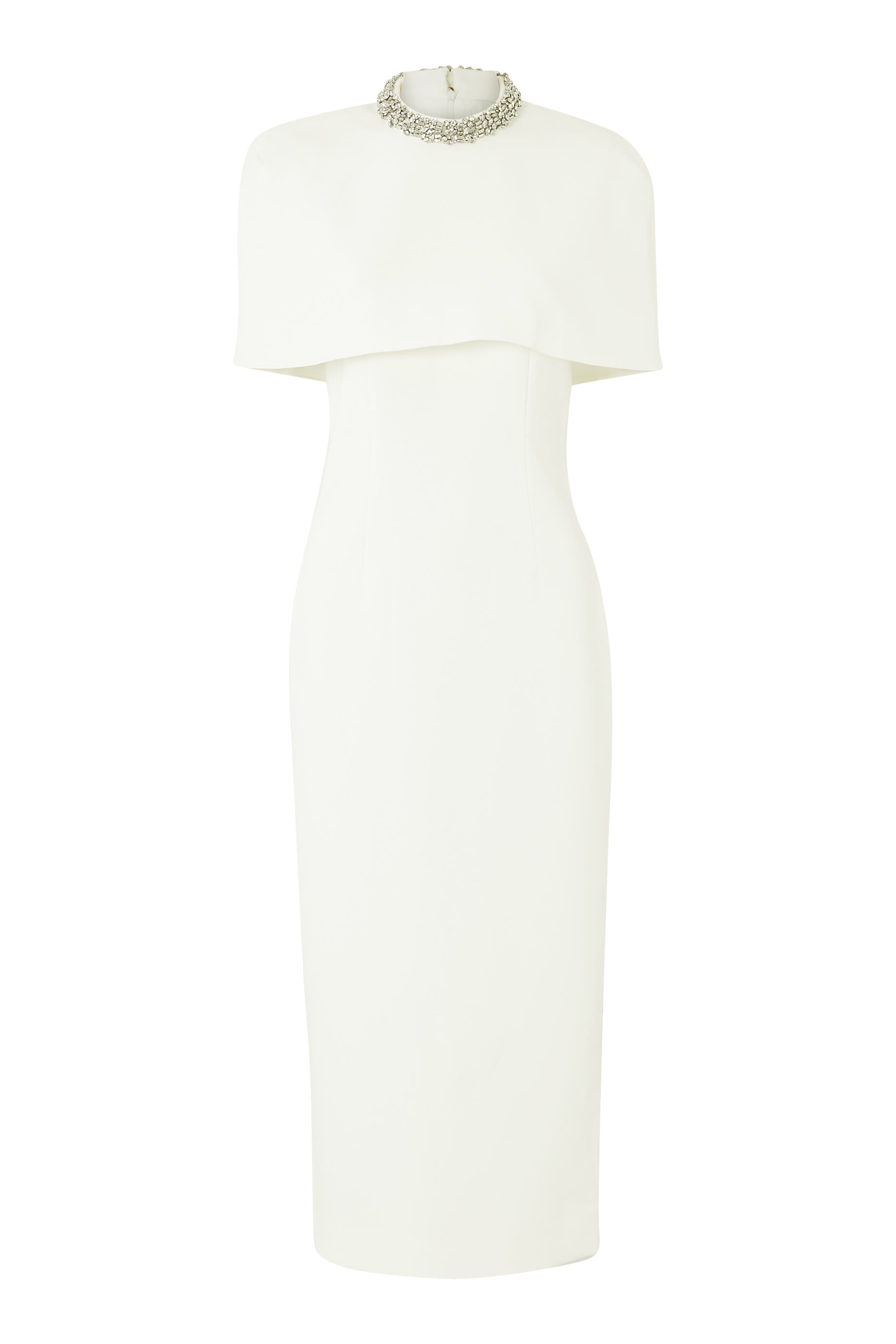 Cape Embellished Crepe Midi Dress