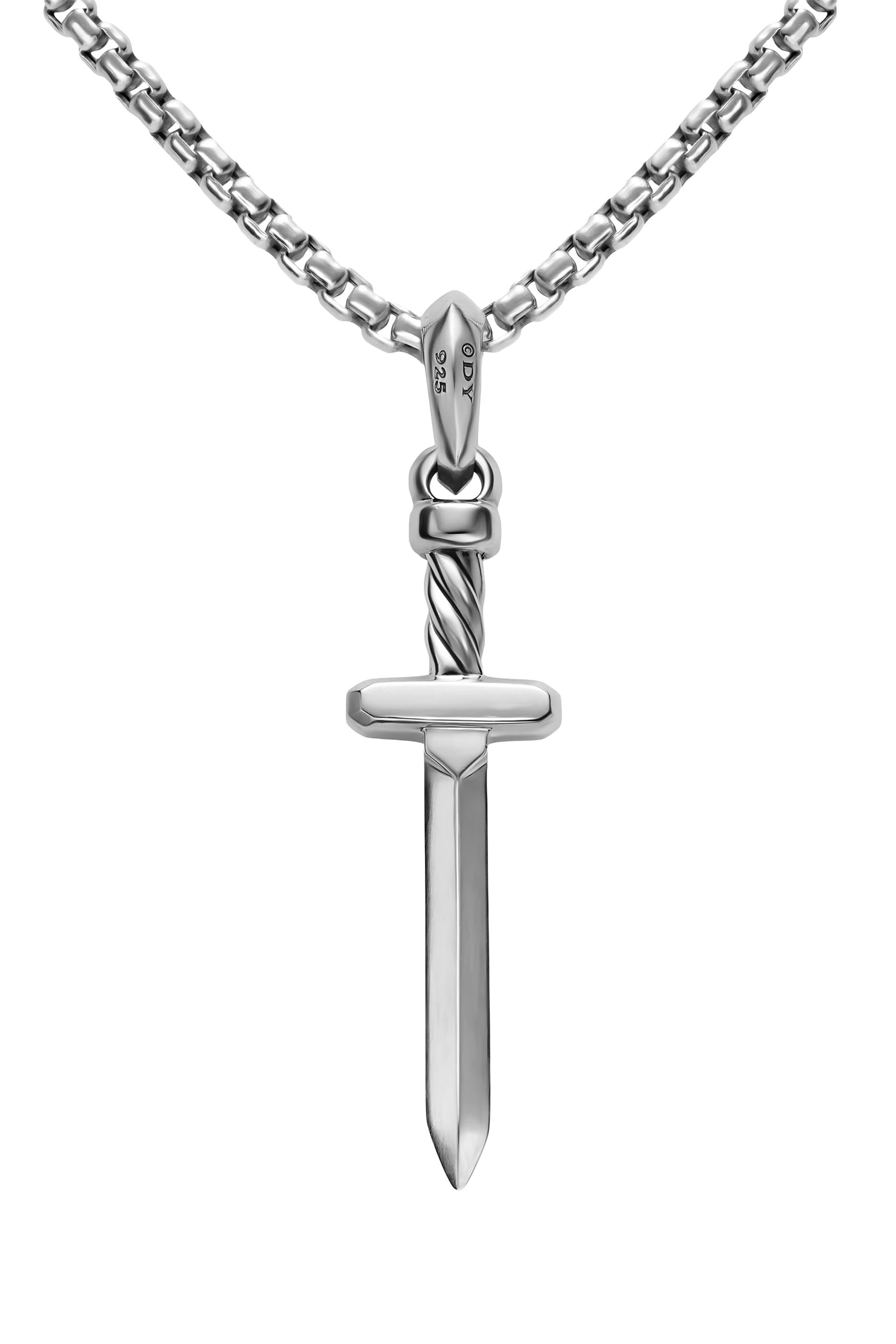  Pav&eacute; Sword Amulet, Sterling Silver with Black Diamonds